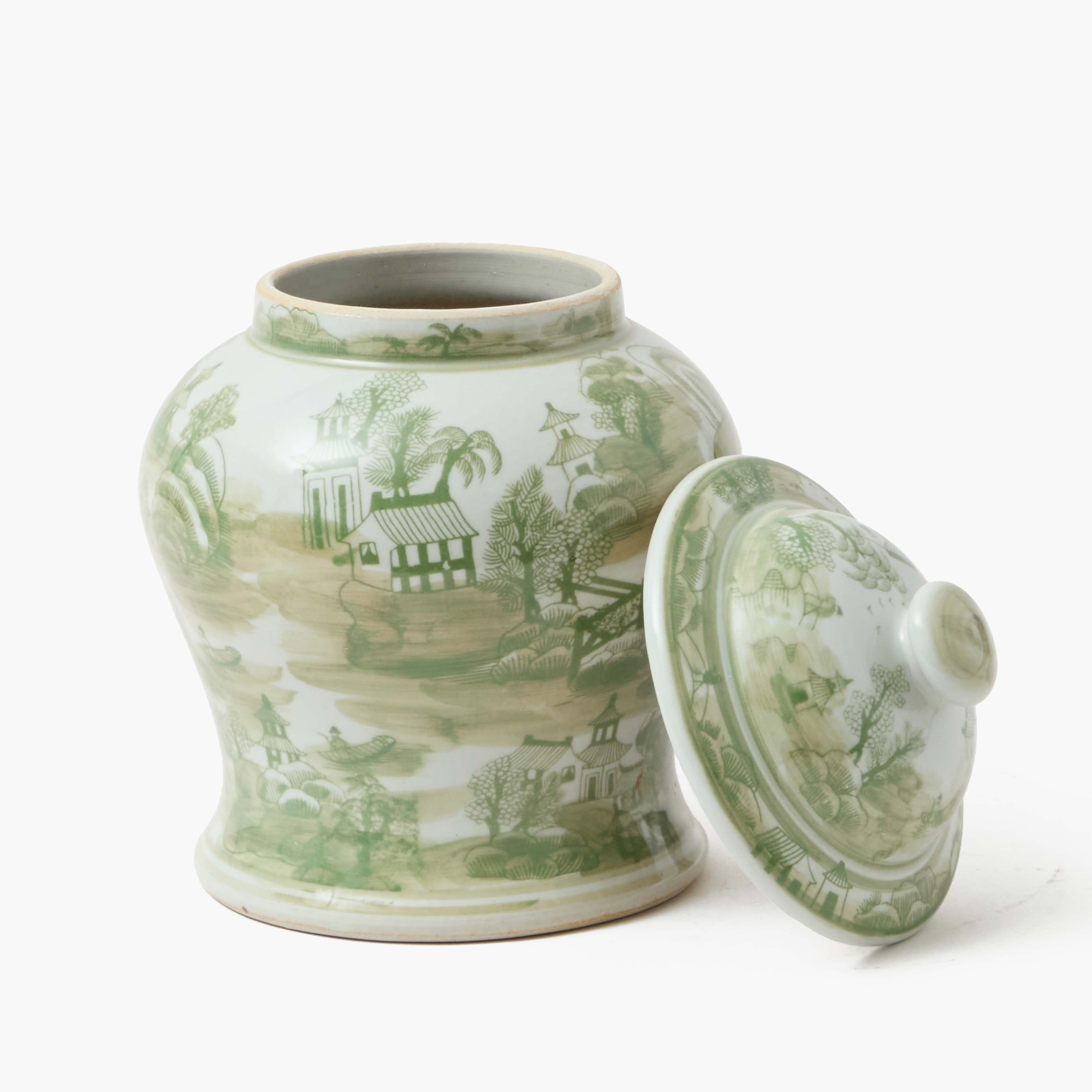 Small Green Chinoiserie Ginger Jar