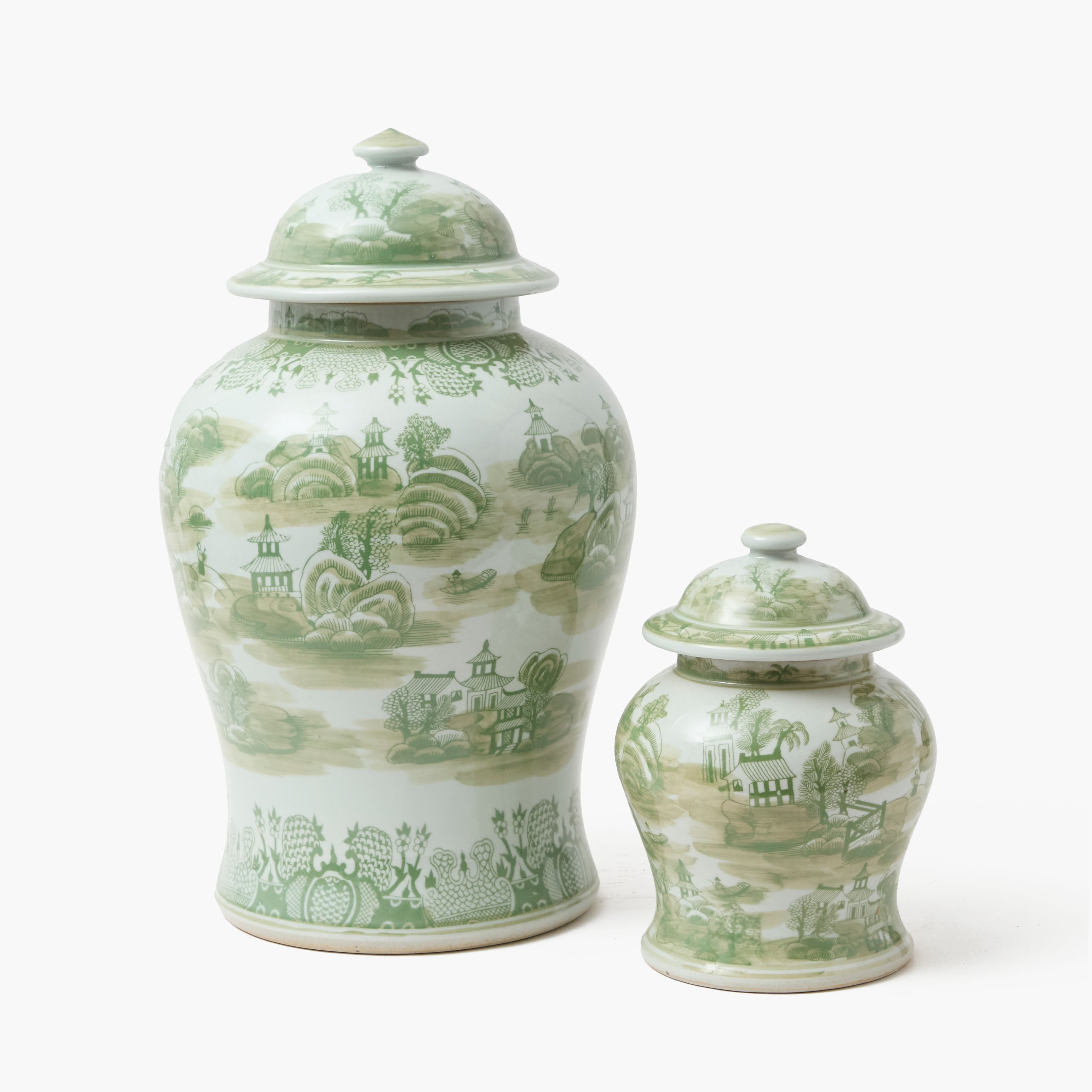 Medium Green Chinoiserie Ginger Jar