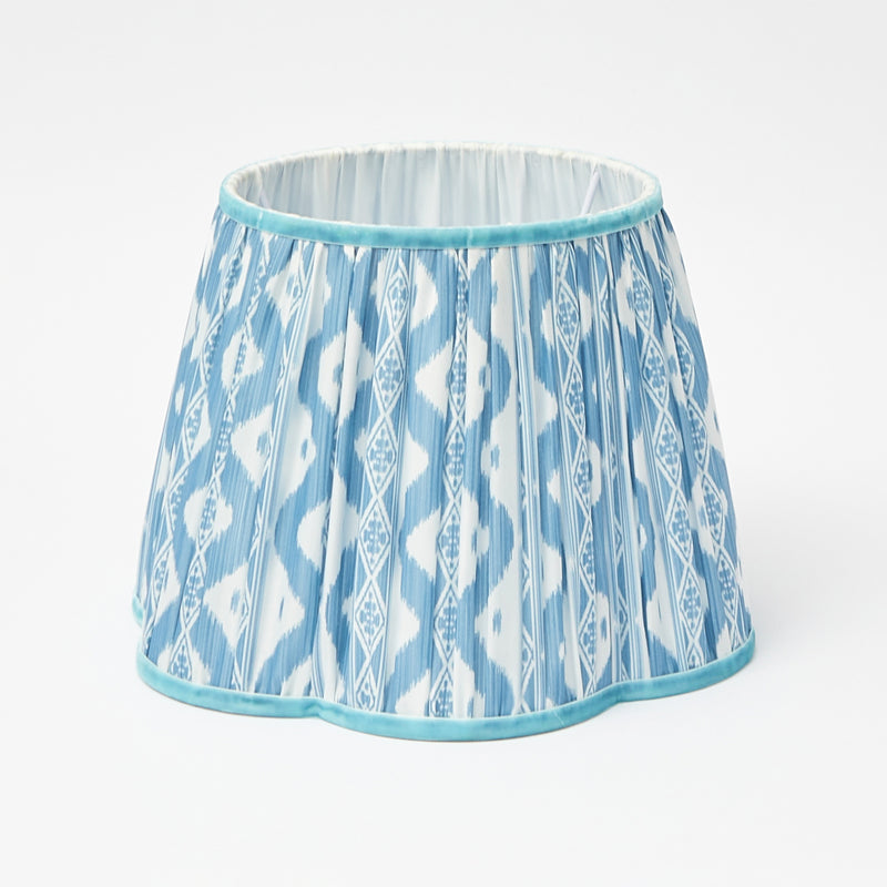 Rattan Blanche Lamp with Blue Ikat Lampshade (30cm)