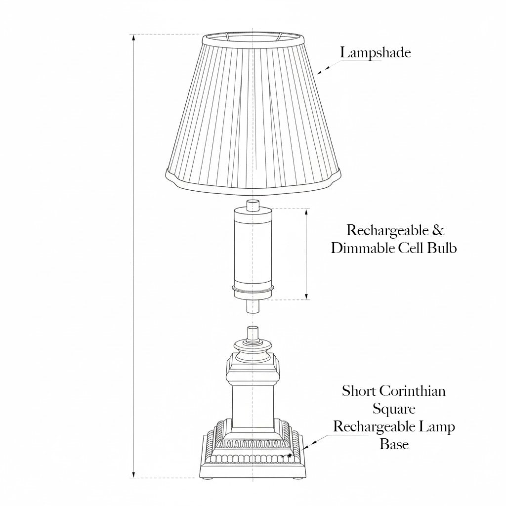 Diagram of a lamp with labeled parts on a white background