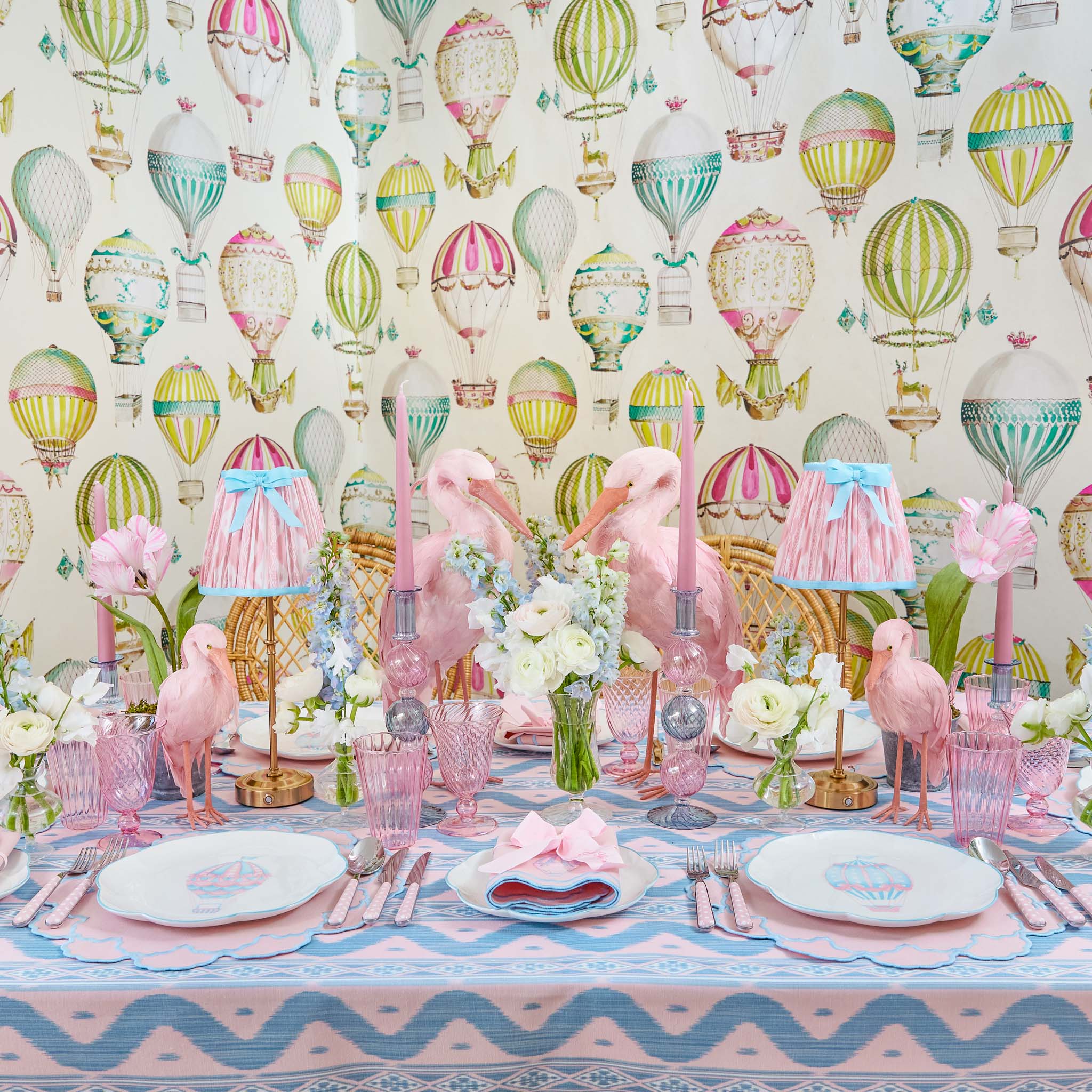 Sarah Pink & Blue Hot Air Balloon Embroidered Napkins (Set of 4)