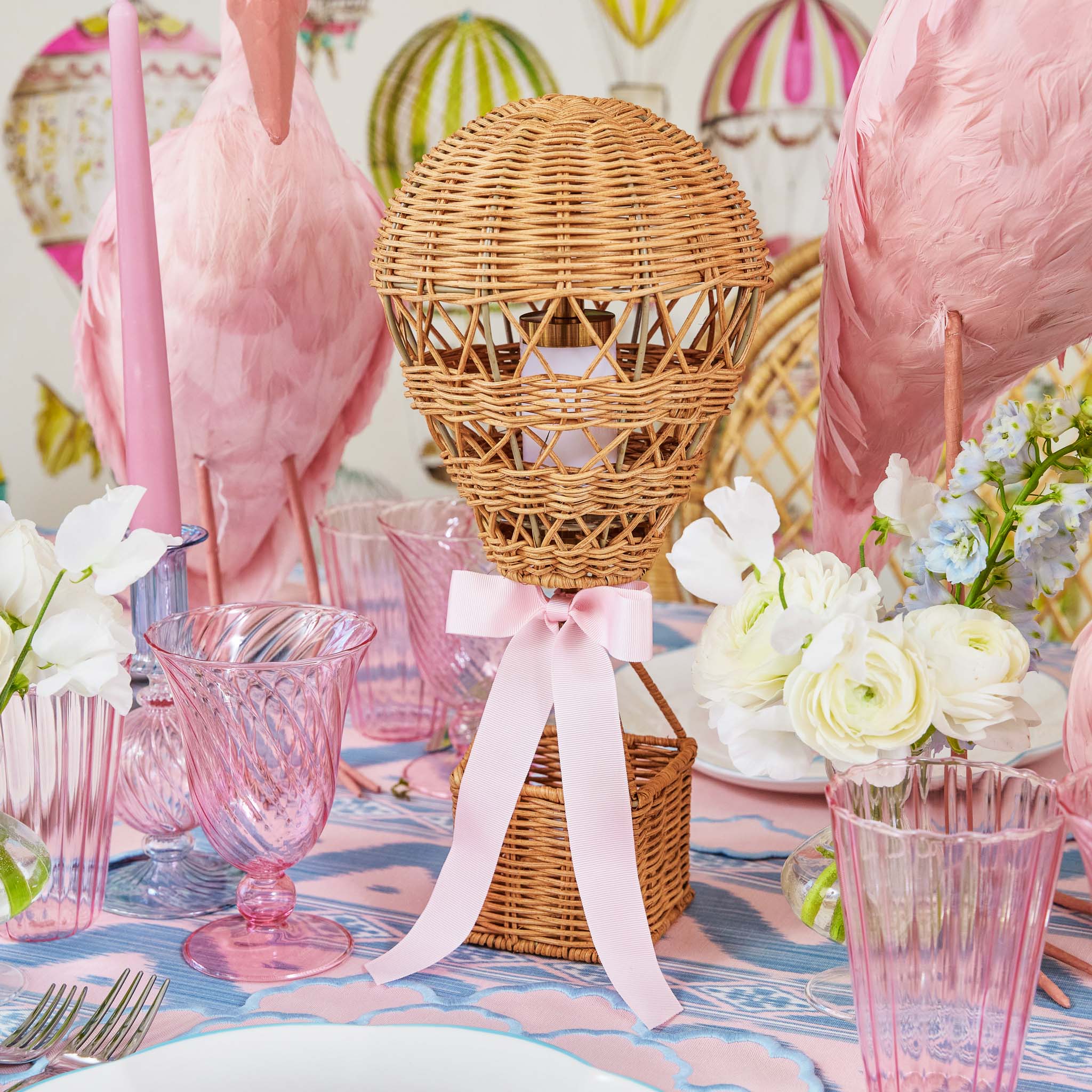 Hot Air Balloon Rechargeable Lamp with Pink Bow