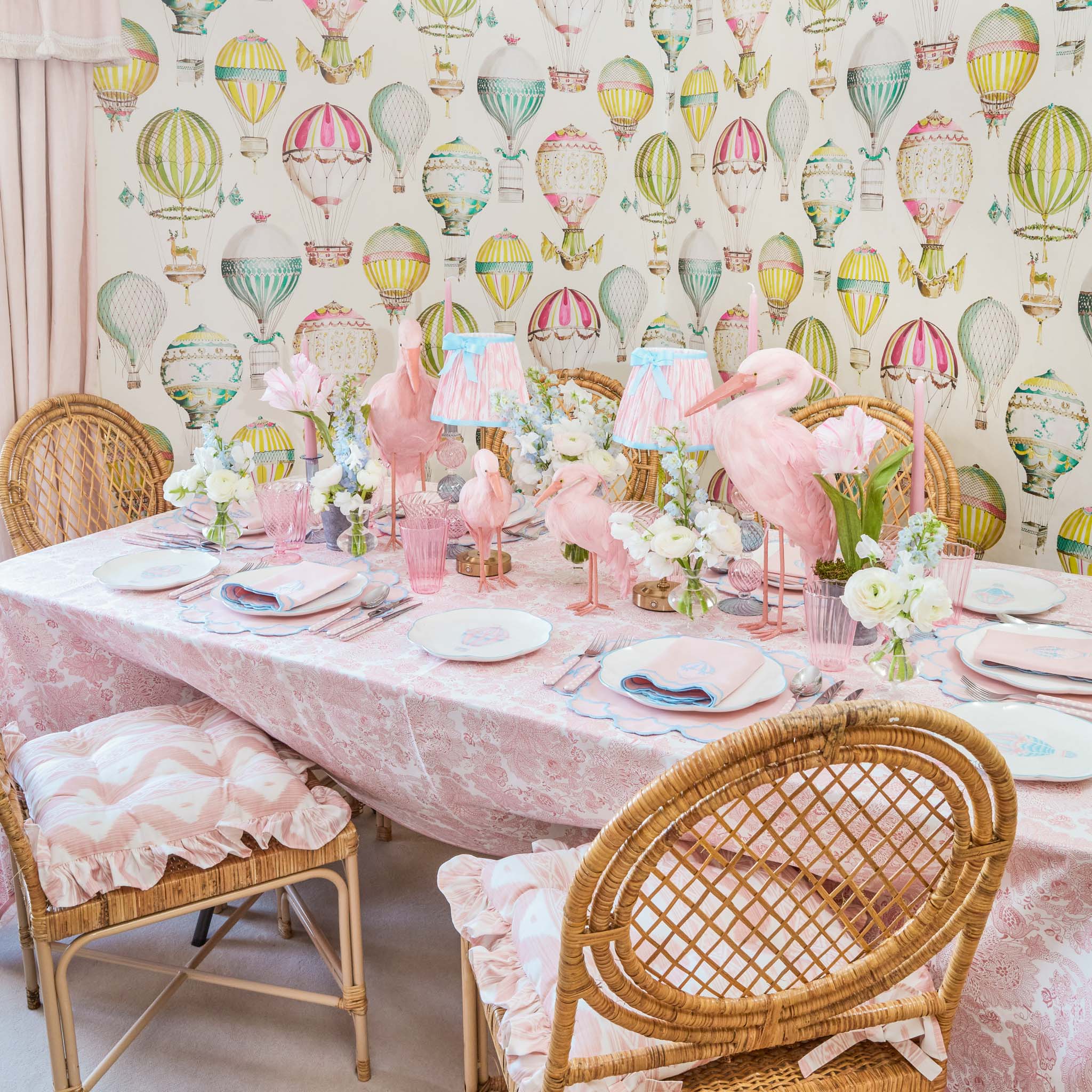 Frilled Pink Ikat Seat Pad Cushions (Set of 4)