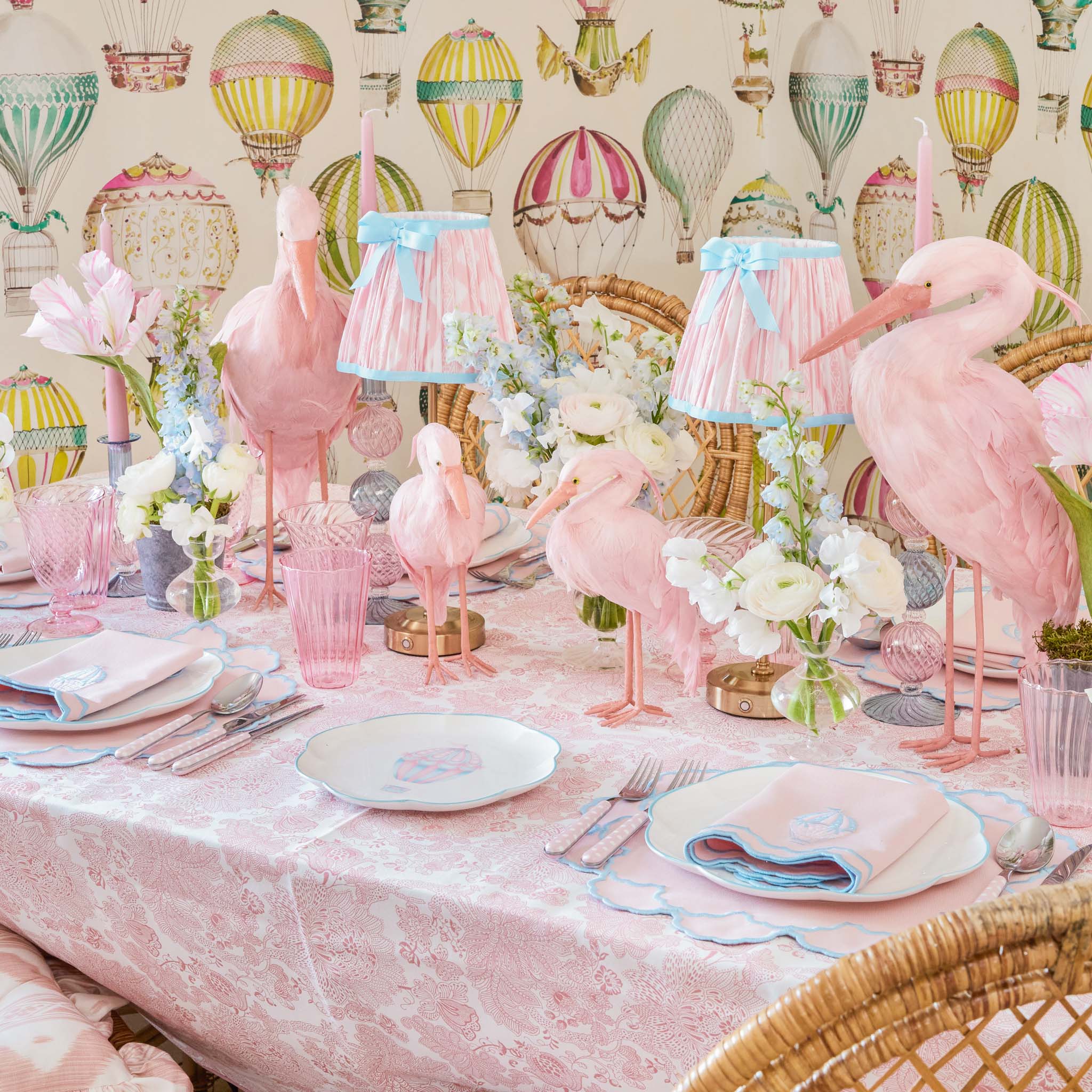 Sarah Pink & Blue Hot Air Balloon Embroidered Napkins (Set of 4)