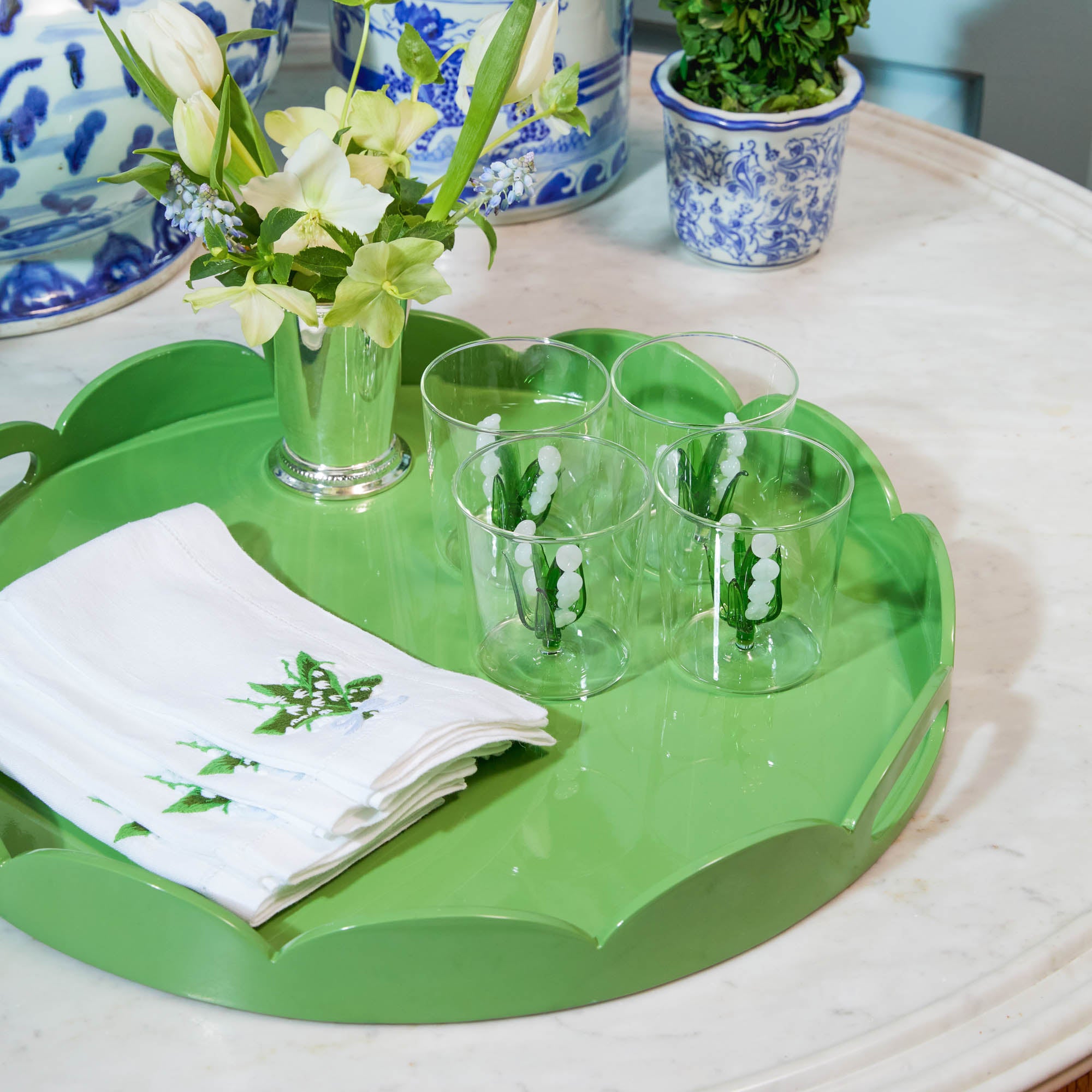 Green Scalloped Lacquer Round Tray