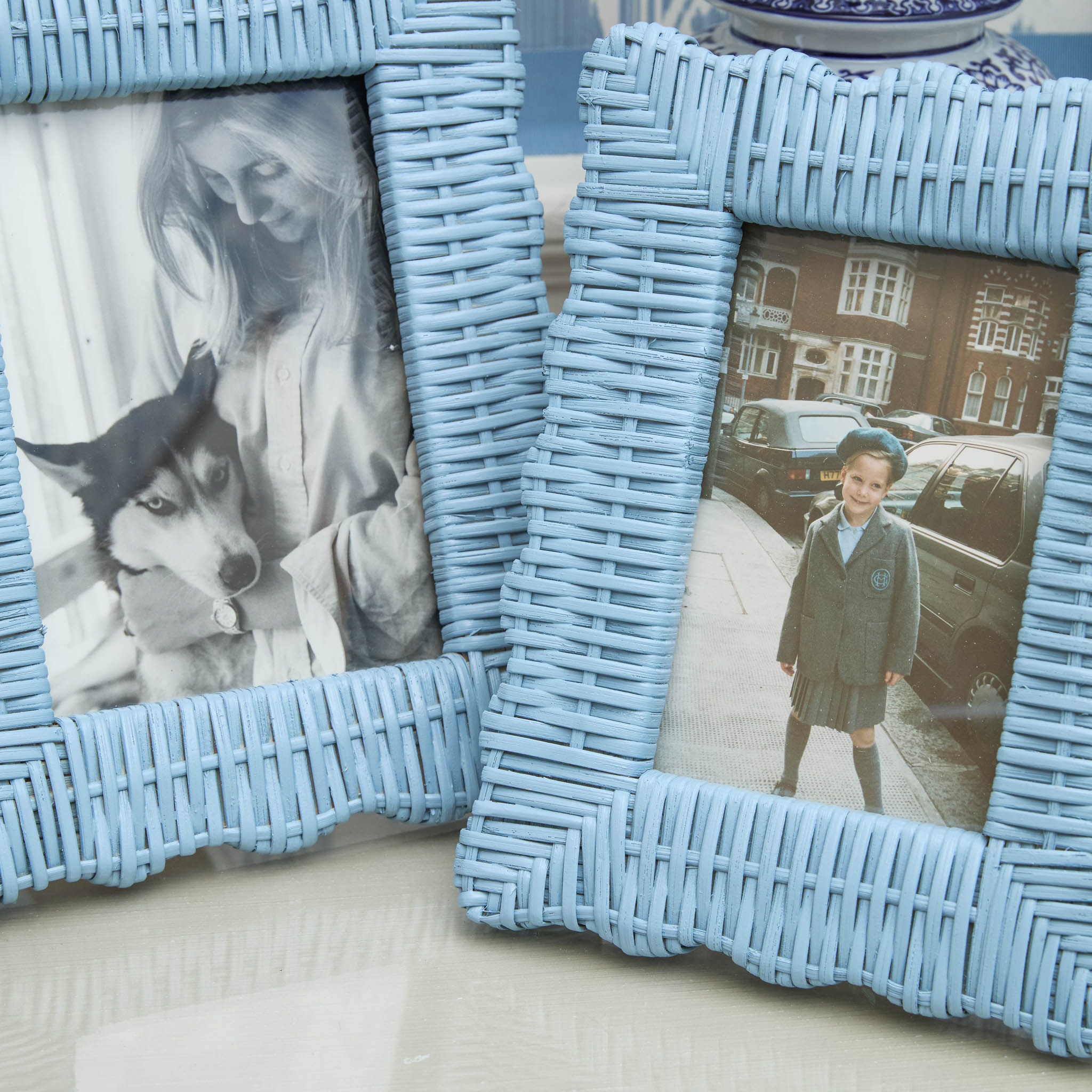 Blue Wicker Photo Frames (Set of 2)