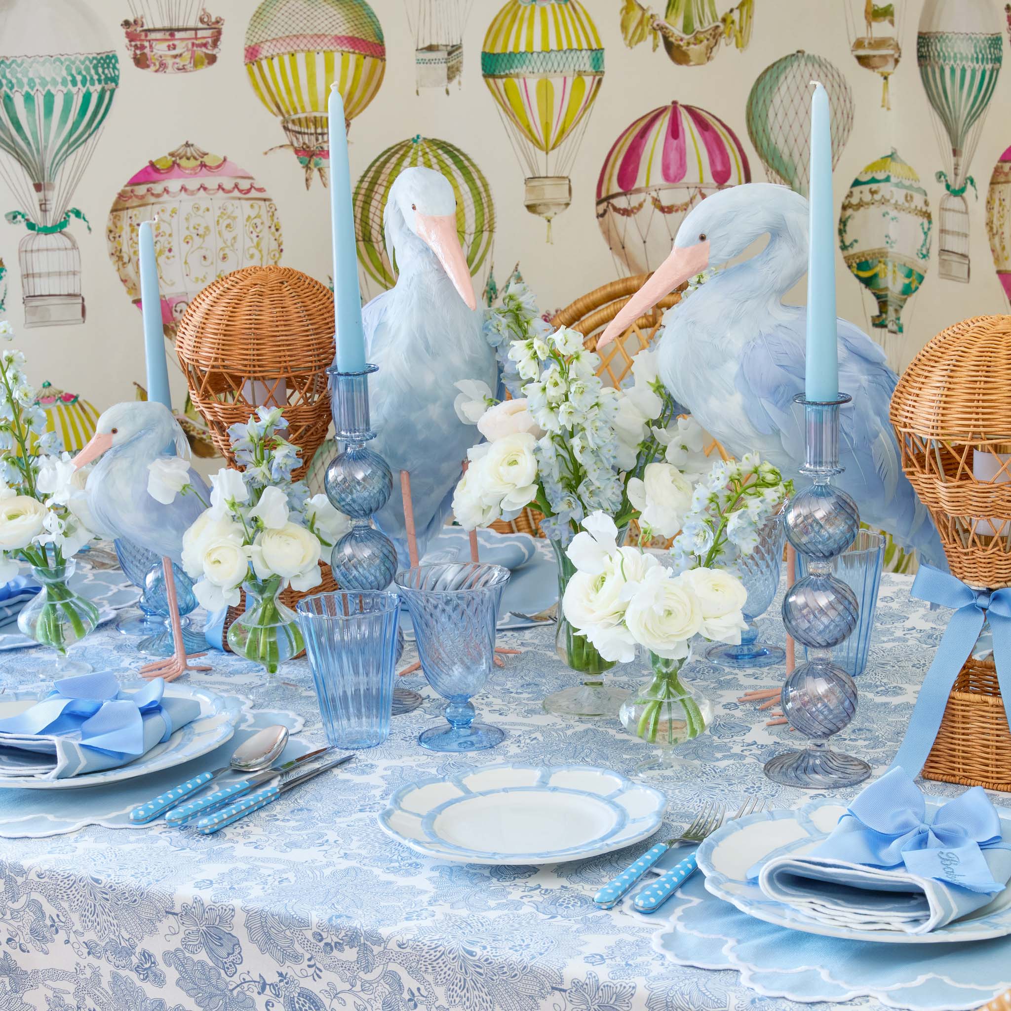 Blue Saskia Stork (Pair) - 44cm