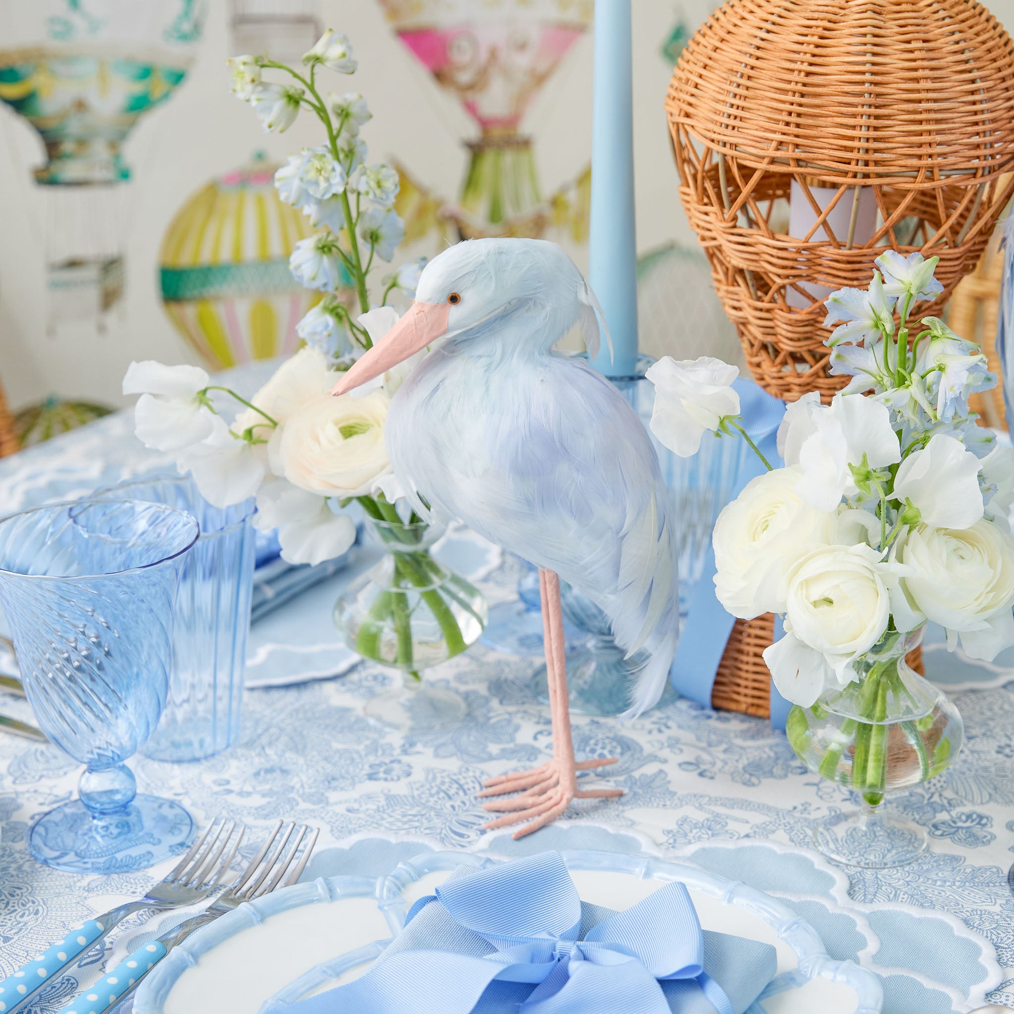 Blue Saskia Stork (Pair) - 25cm