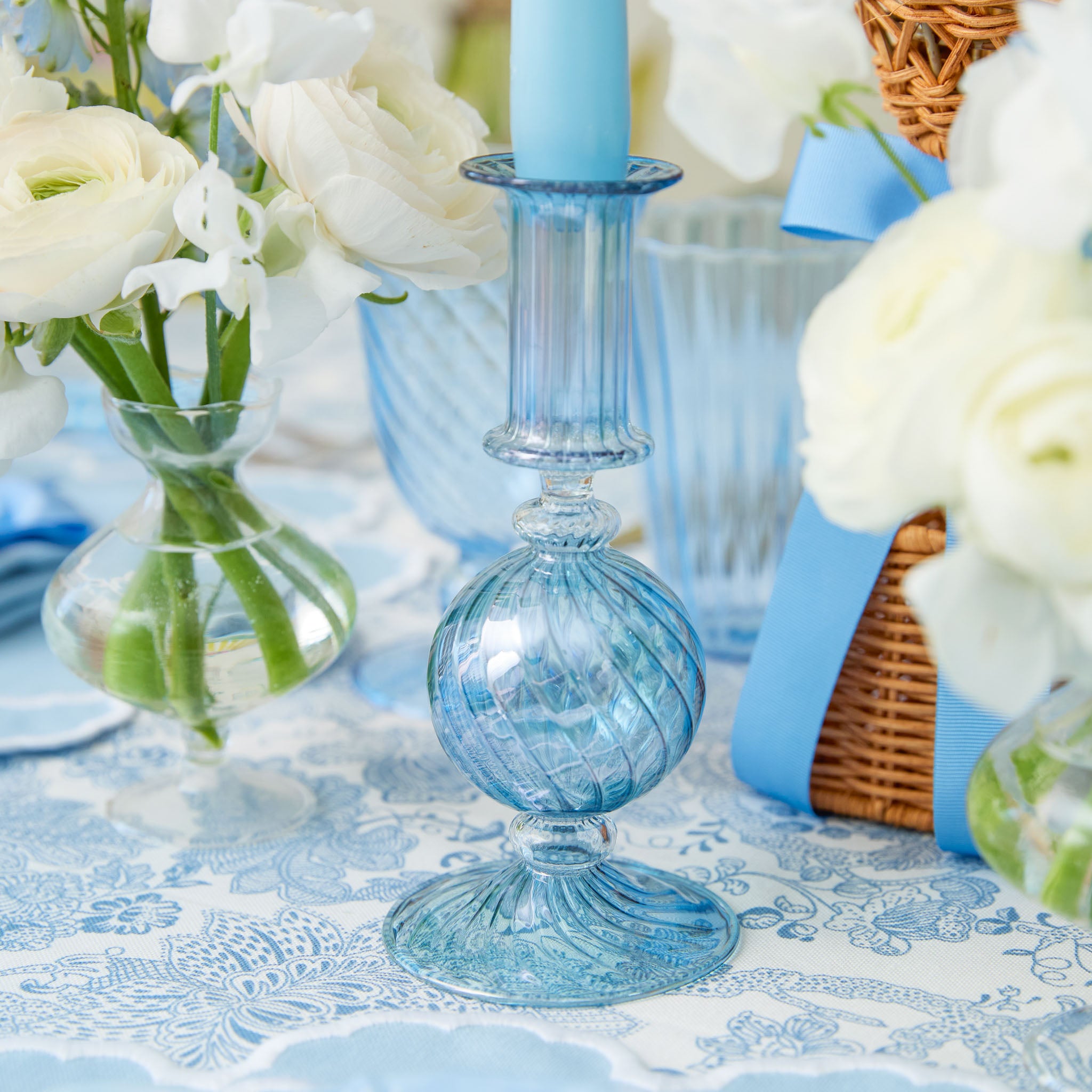 Small Camille Azure Candle Holders (Pair)