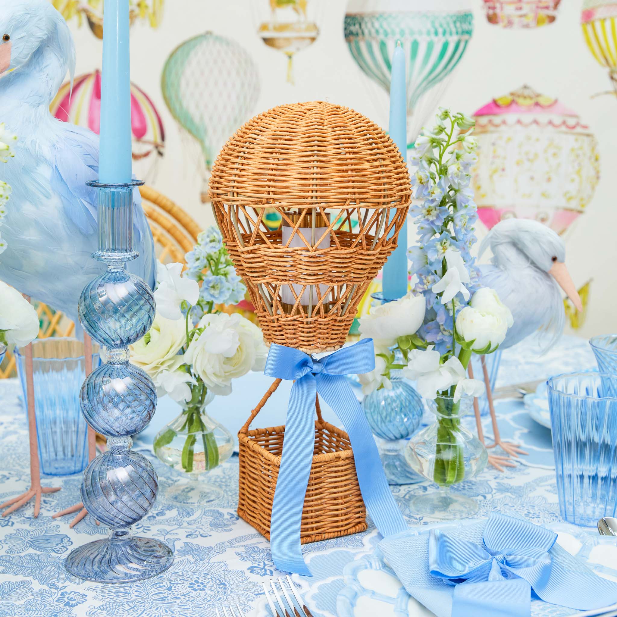 Hot Air Balloon Rechargeable Lamp with Blue Bow