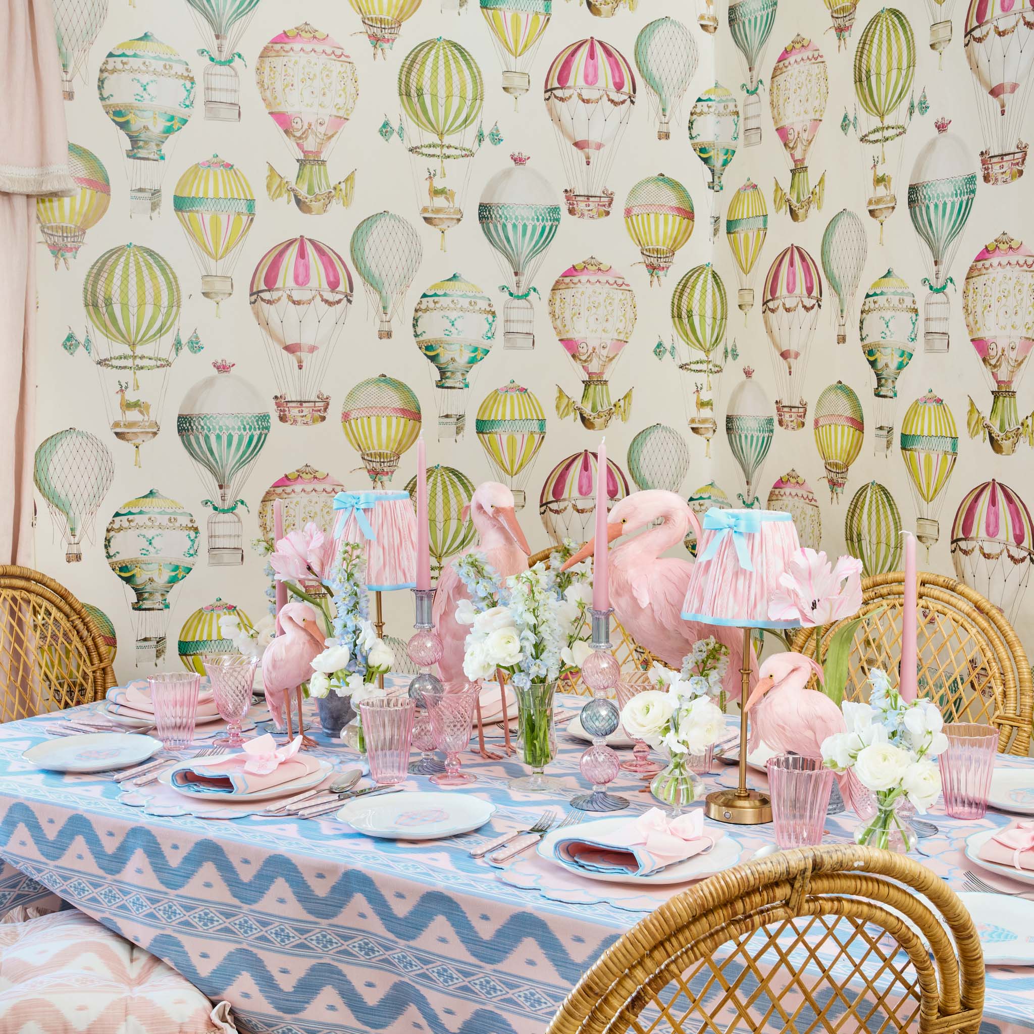 Edie Rechargeable Lamp with Pink & Blue Ikat Bow Shade (18cm)