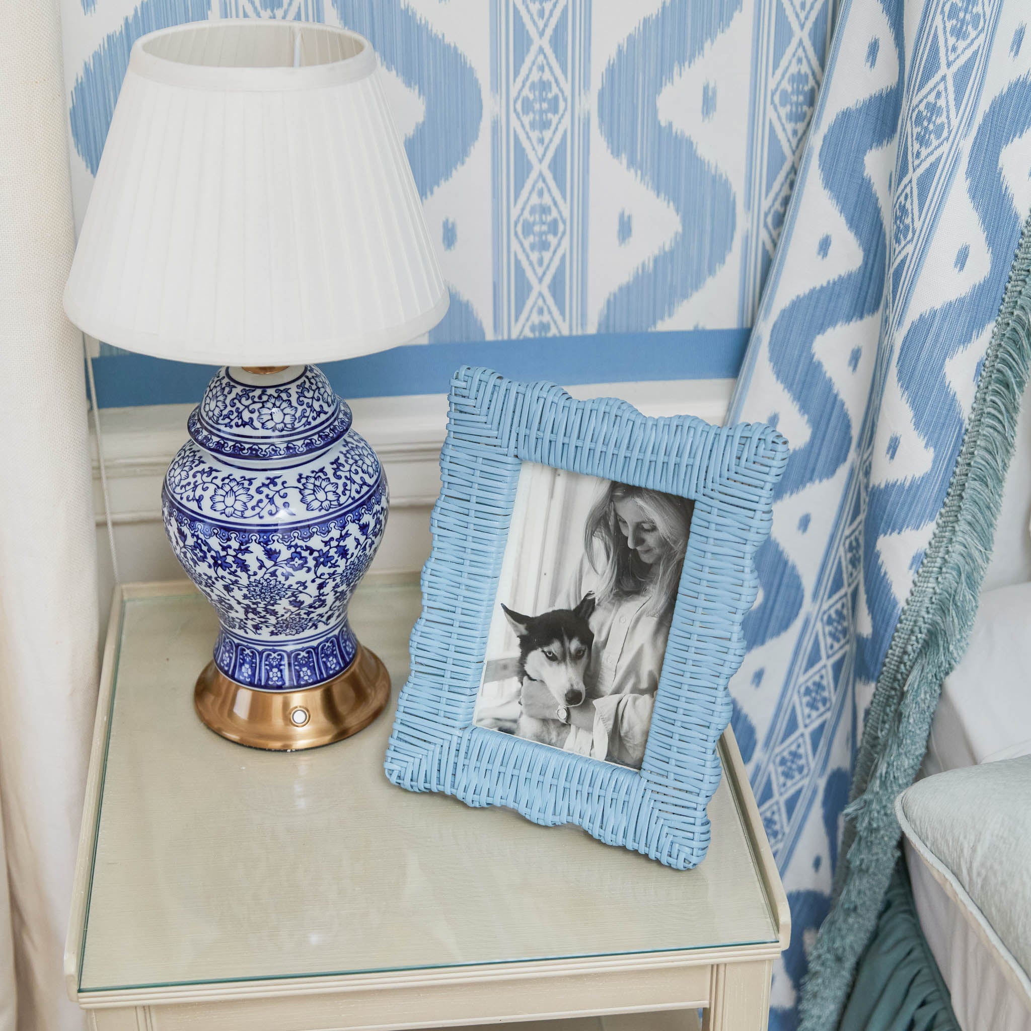 Blue Wicker Photo Frames (Set of 2)