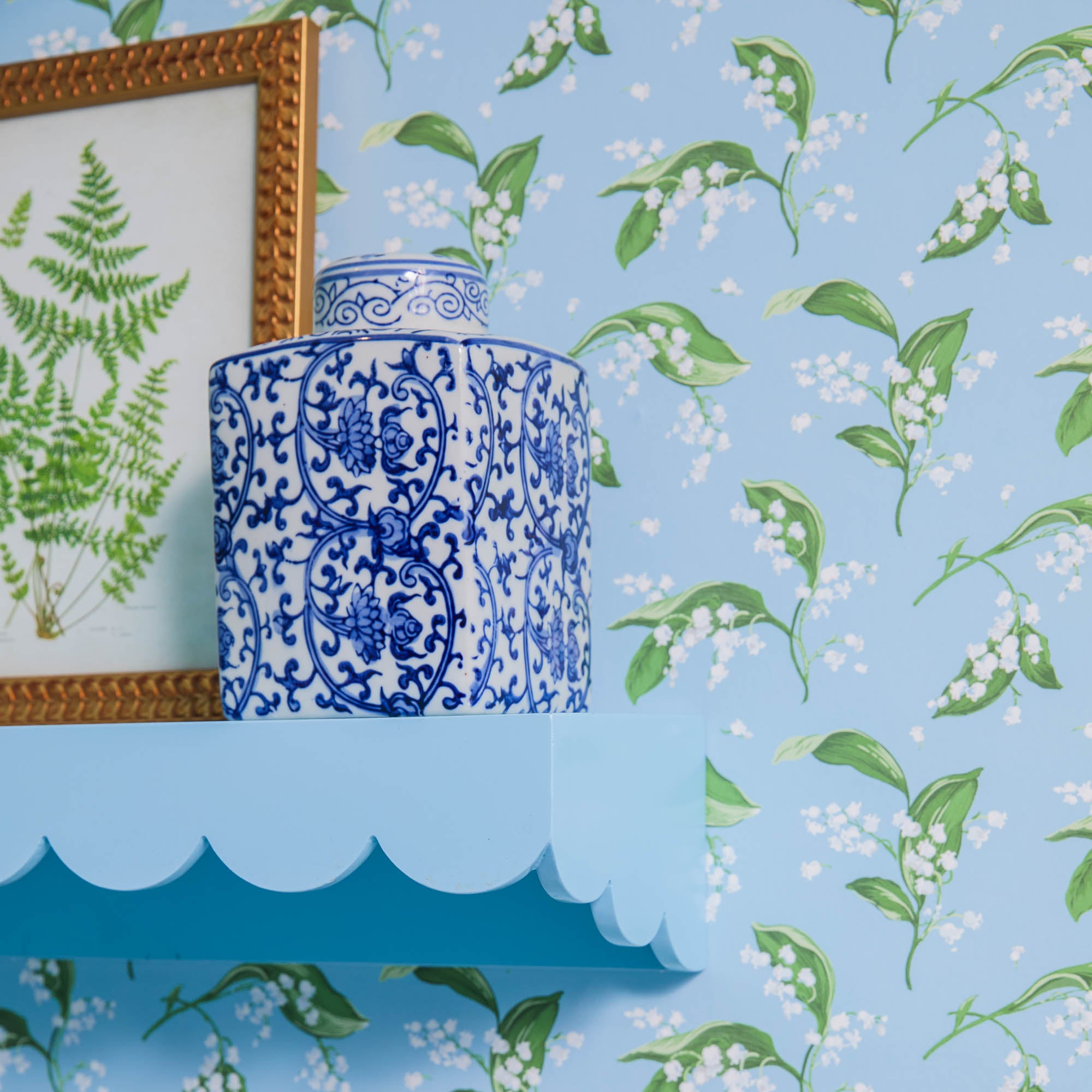 Soft Blue Scalloped Lacquer Shelf