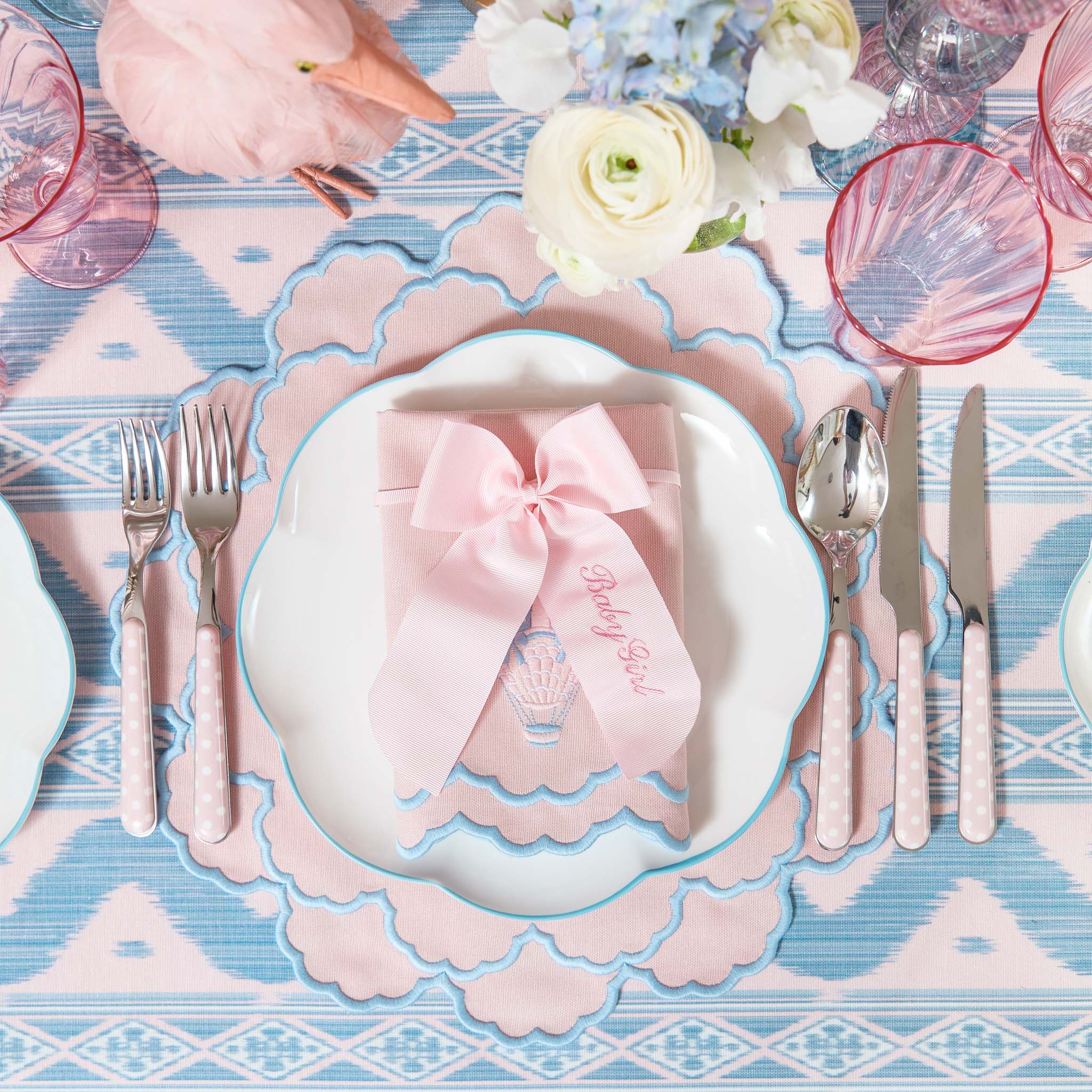 Sarah Pink & Blue Hot Air Balloon Embroidered Napkins (Set of 4)