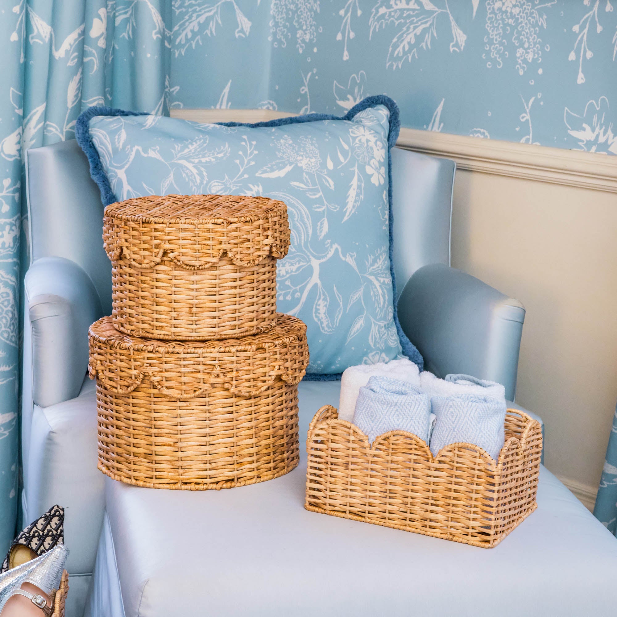 Scalloped Rattan Baskets (Set of 3)