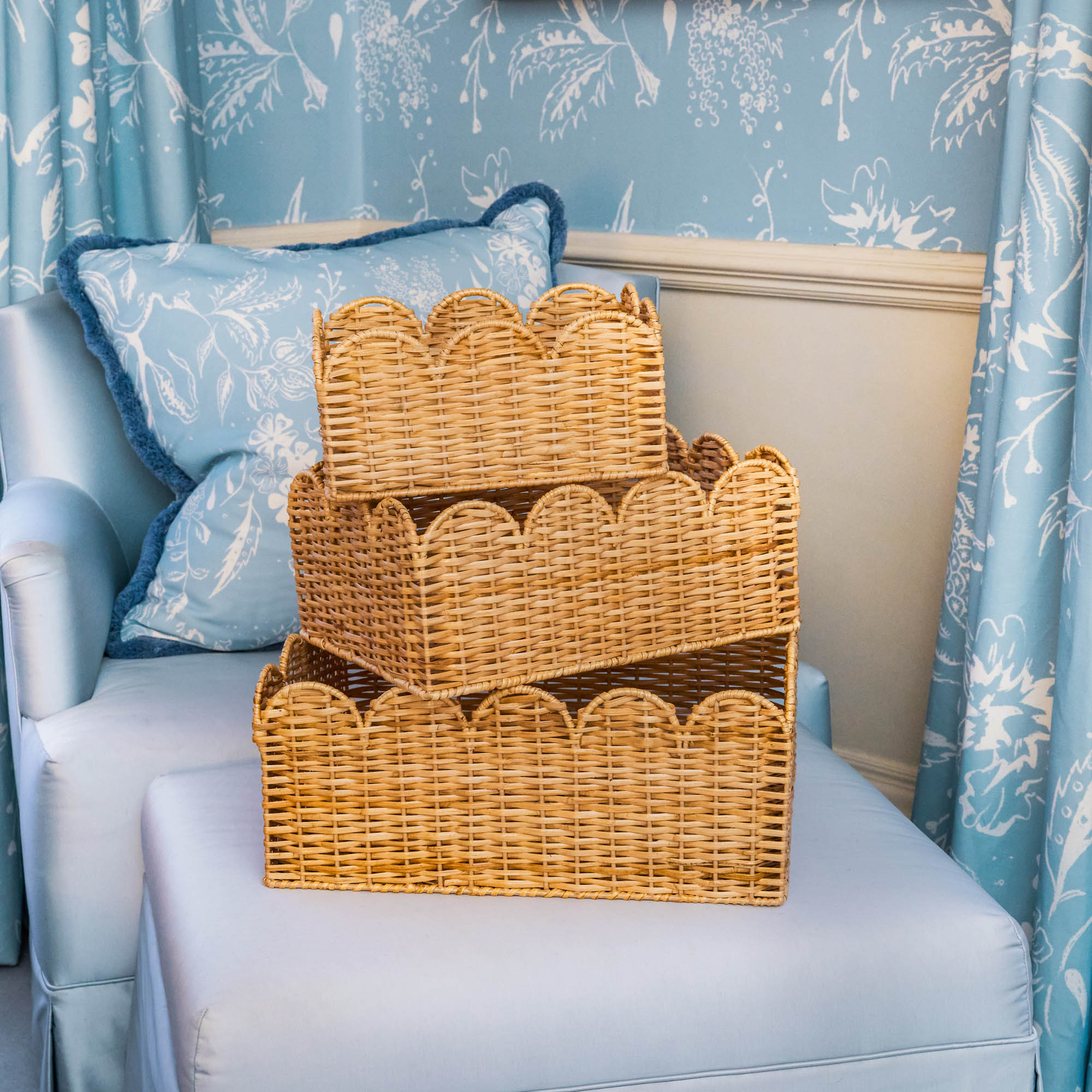 Scalloped Rattan Baskets (Set of 3)