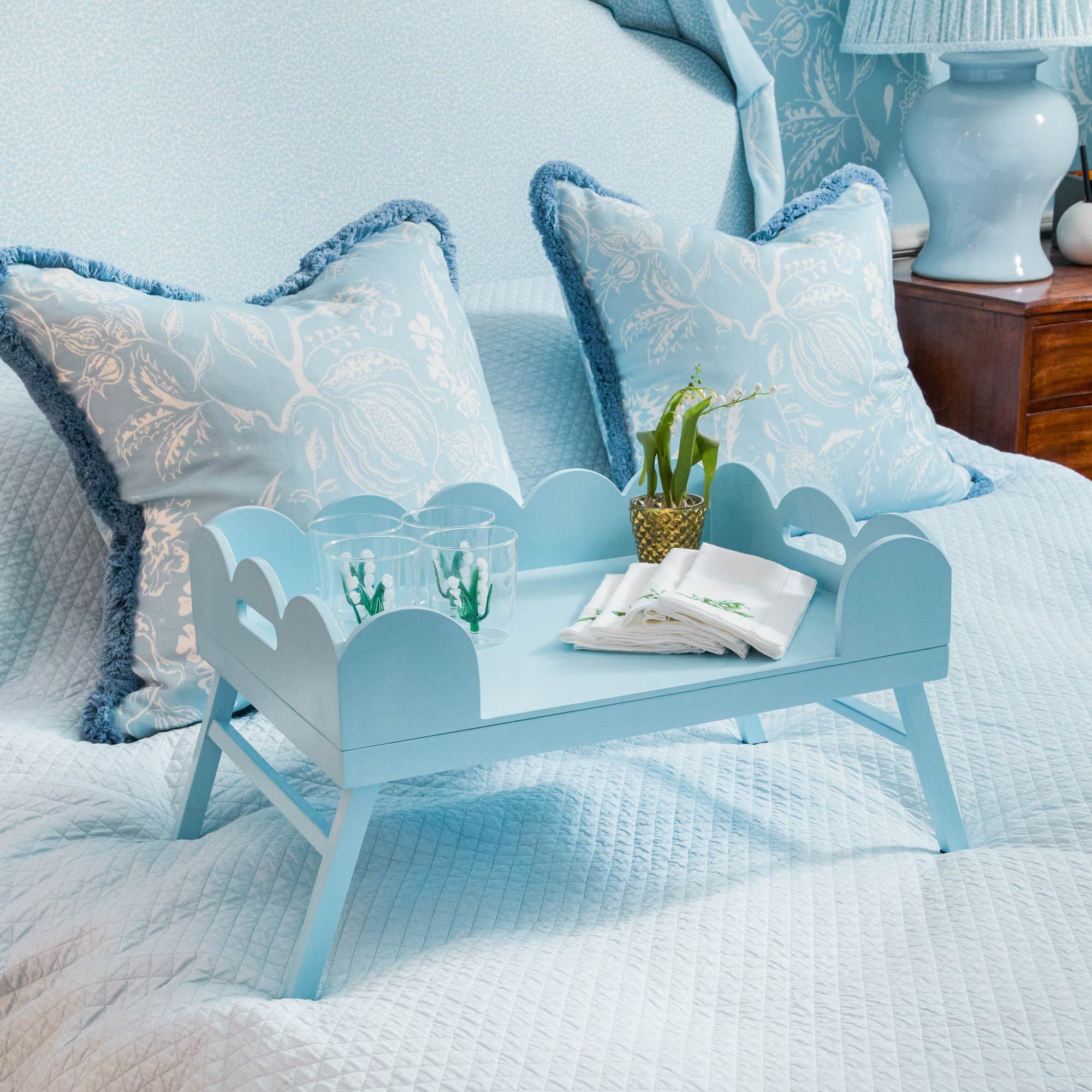 Soft Blue Lacquer Breakfast Tray