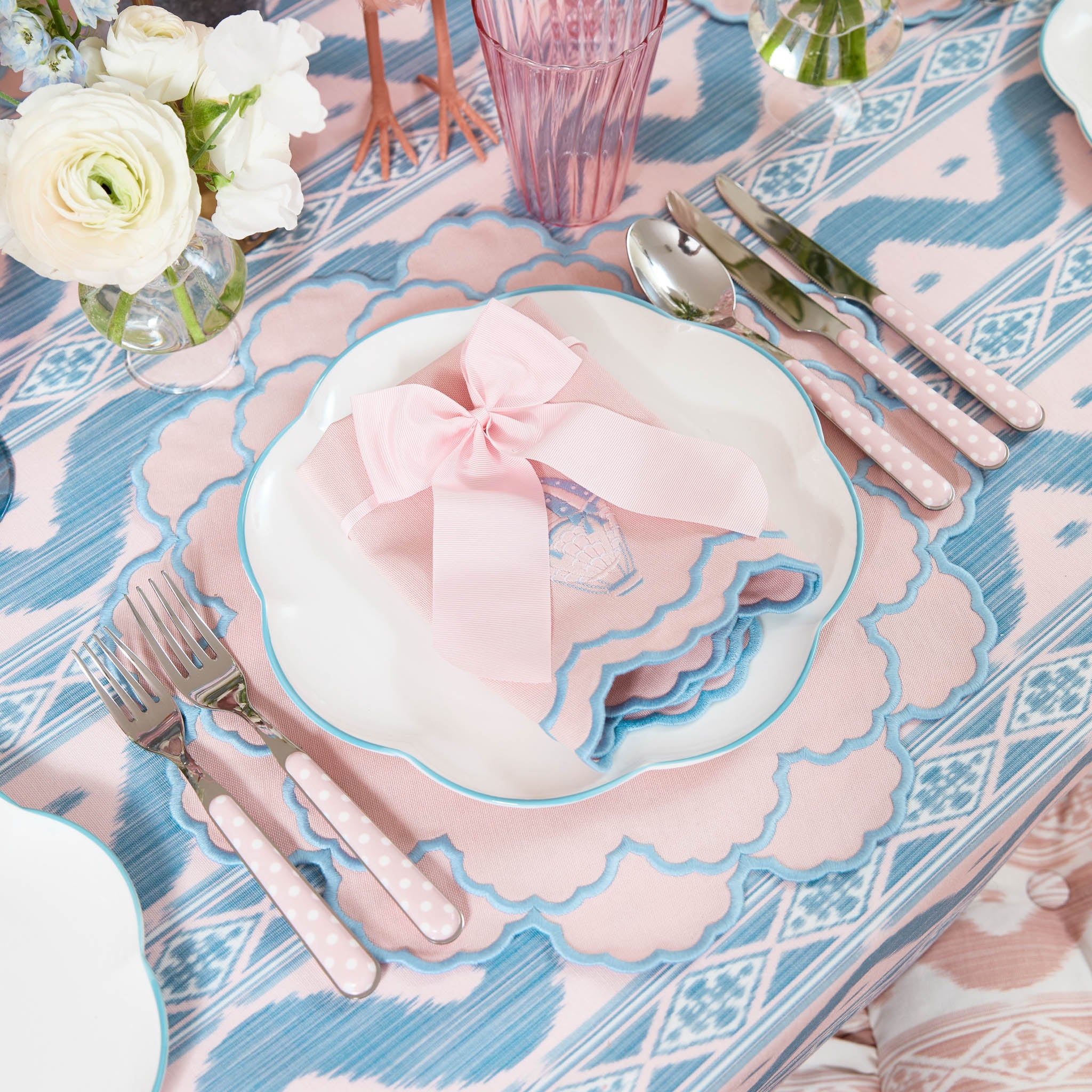 Pink & Blue Ikat Tablecloth