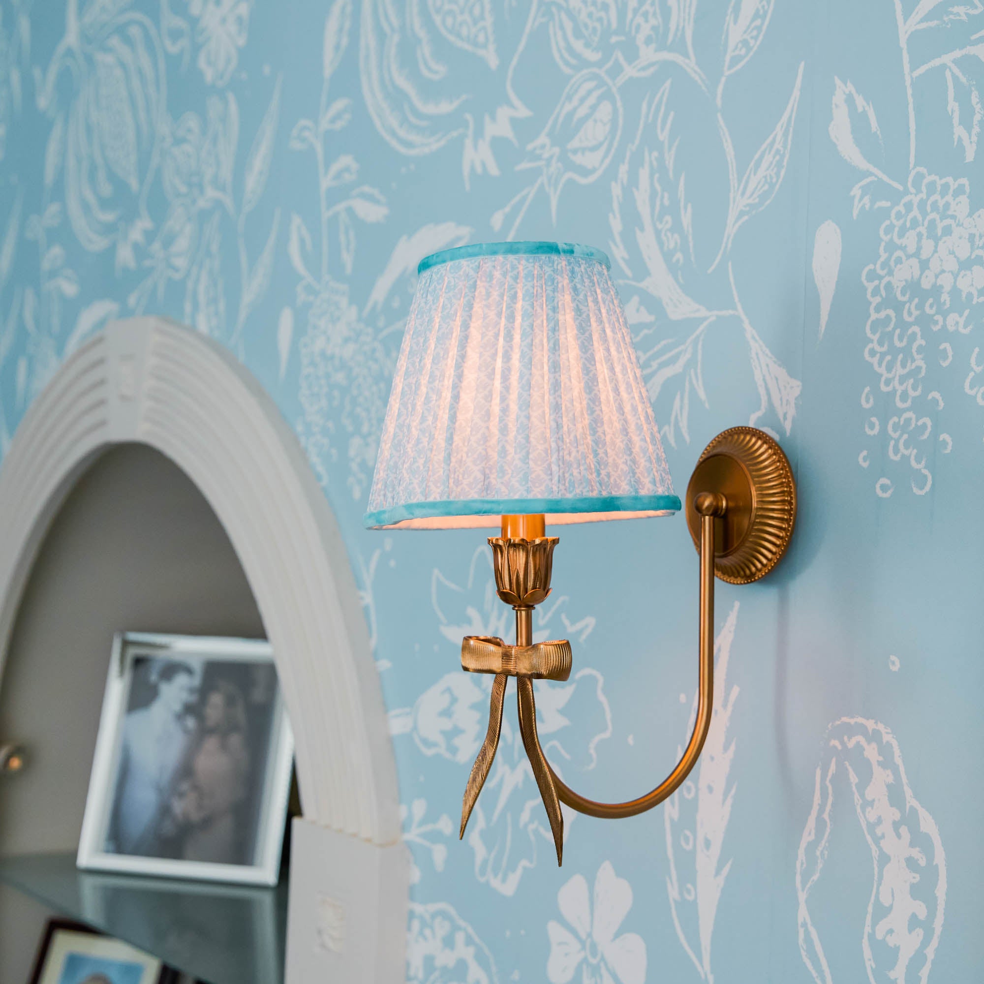 Marilyn Bow Rechargeable Wall Light with Soft Blue Lotus Shade (18cm)