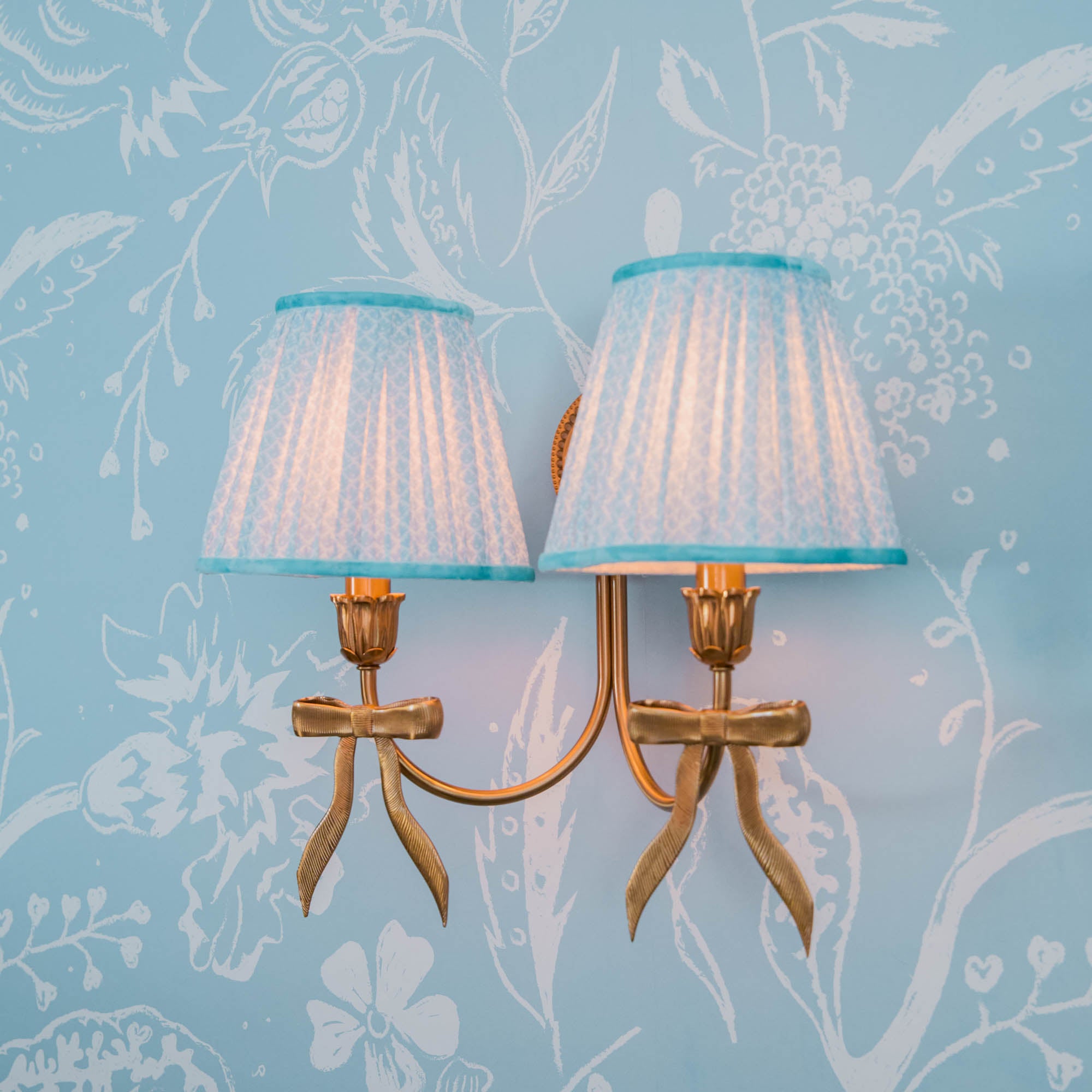 Marilyn Bow Rechargeable Double Wall Light with Soft Blue Lotus Shades (18cm)