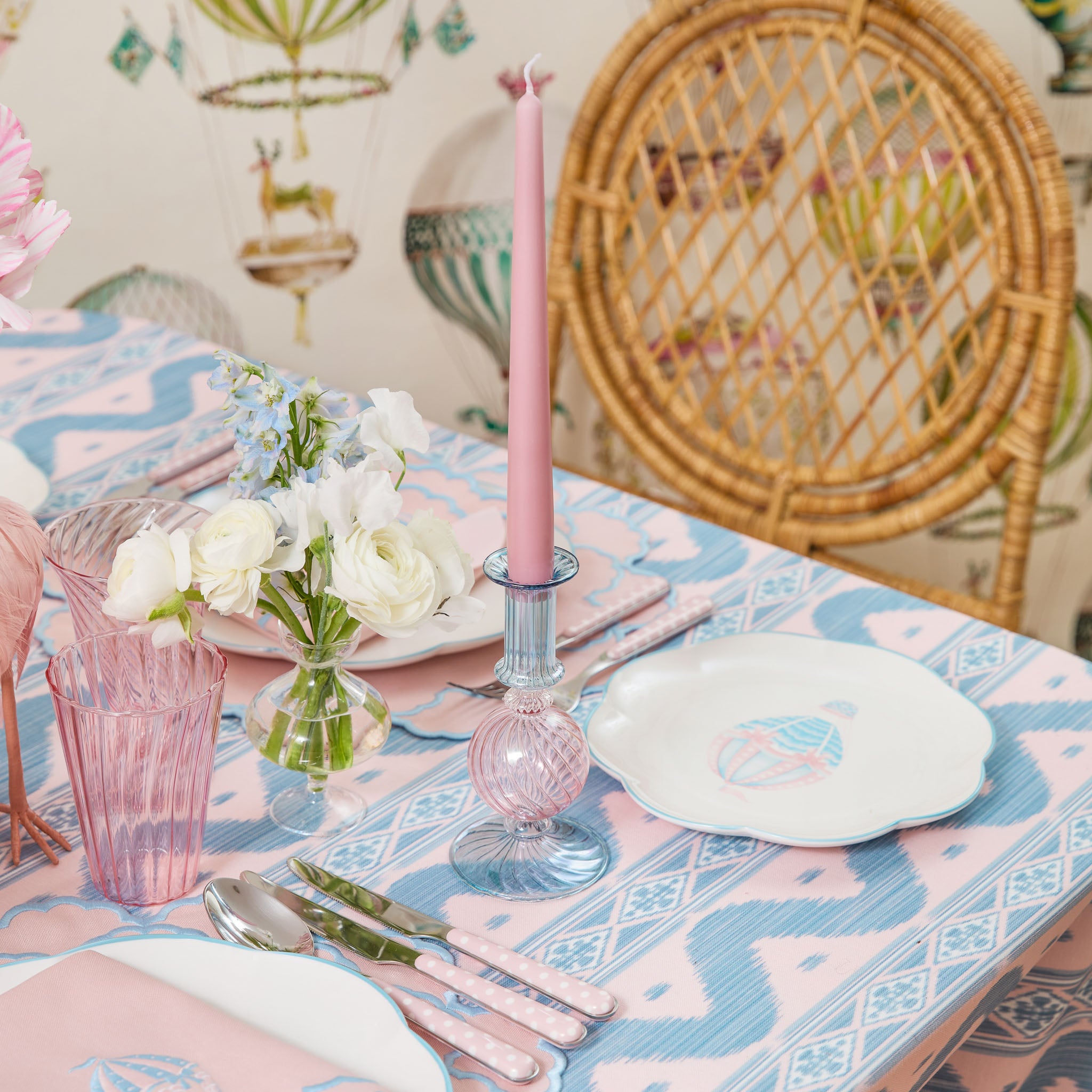 Small Camille Pink & Blue Candle Holder (Pair)