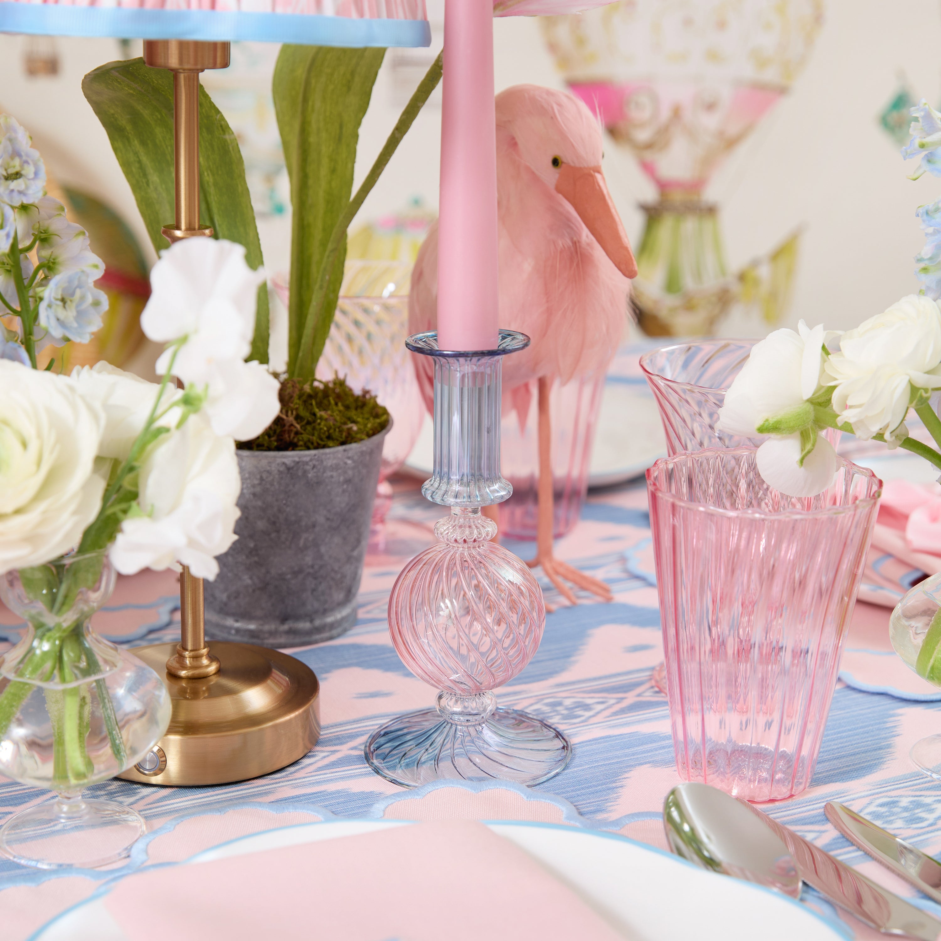 Small Camille Pink & Blue Candle Holder (Pair)