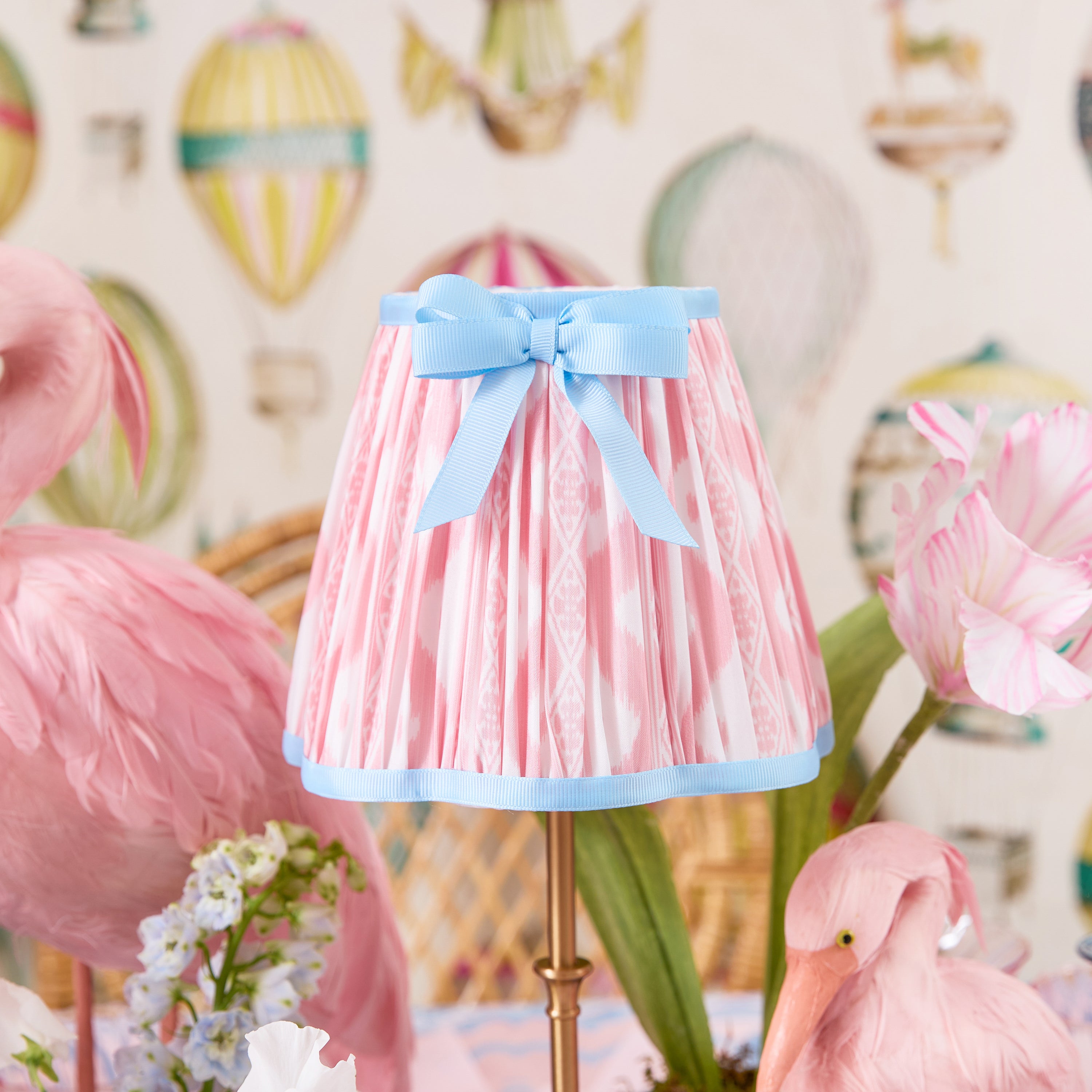 Edie Rechargeable Lamp with Pink & Blue Ikat Bow Shade (18cm)