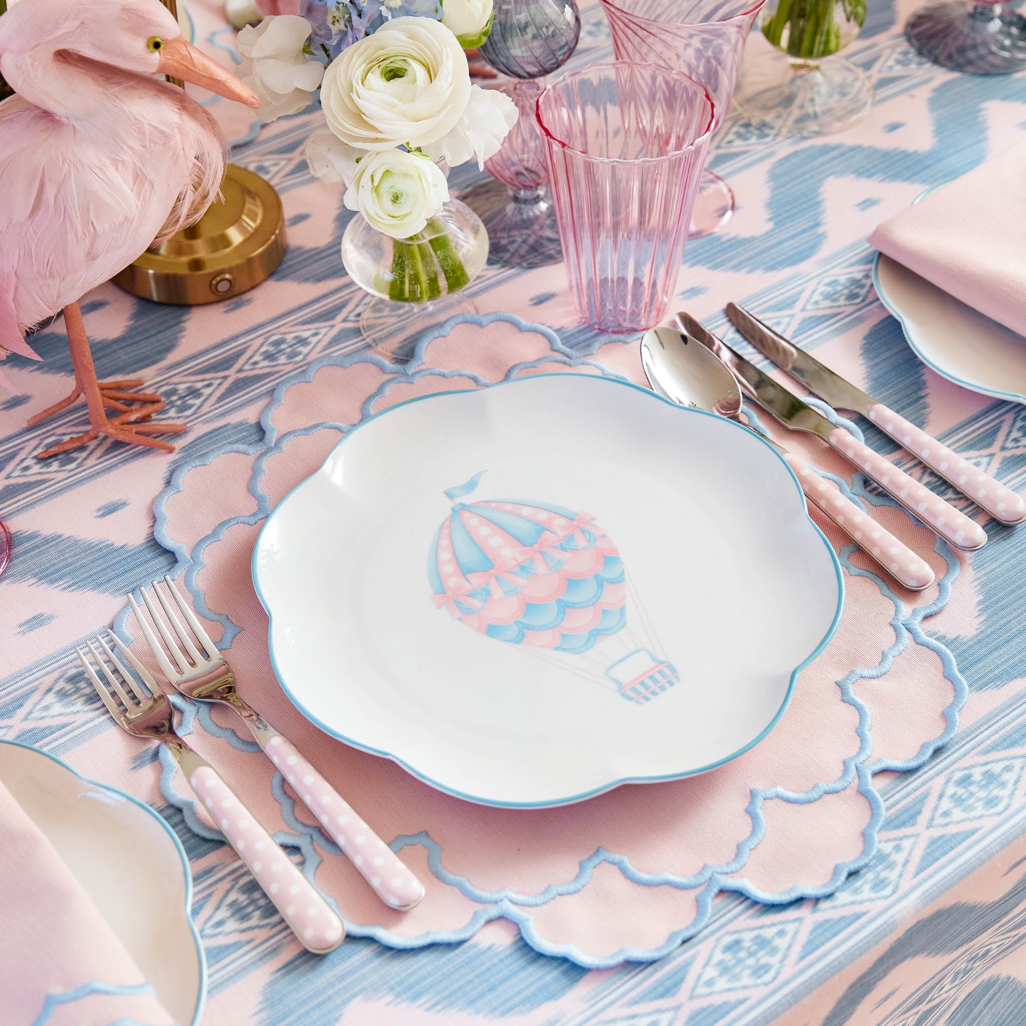 Sarah Pink & Blue Hot Air Balloon Embroidered Napkins (Set of 4)