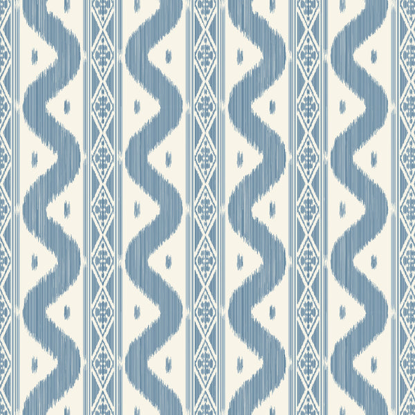 Blue Ikat Stripe Wallpaper