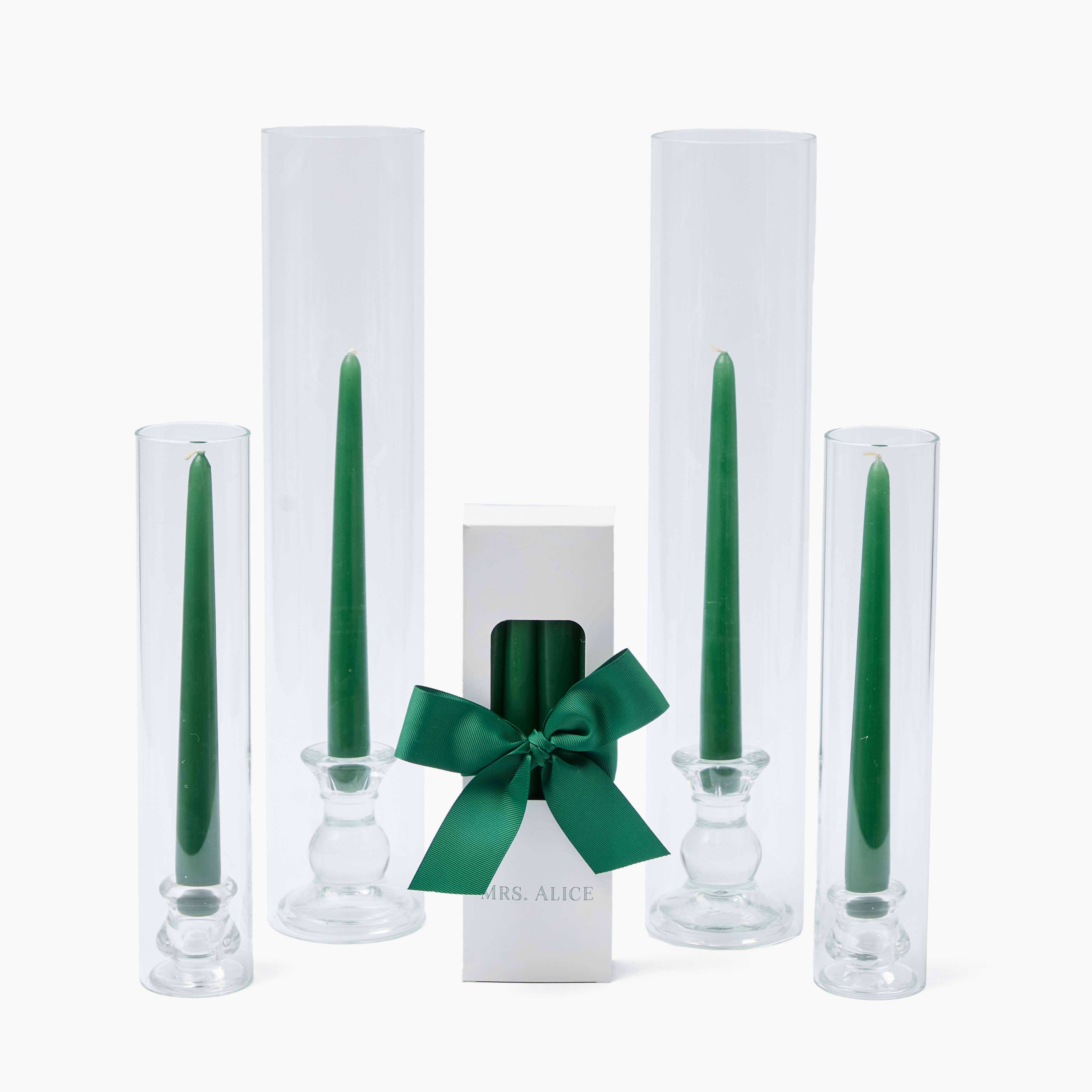 Claudia Glass Huricane Candle Set (Forest Green)