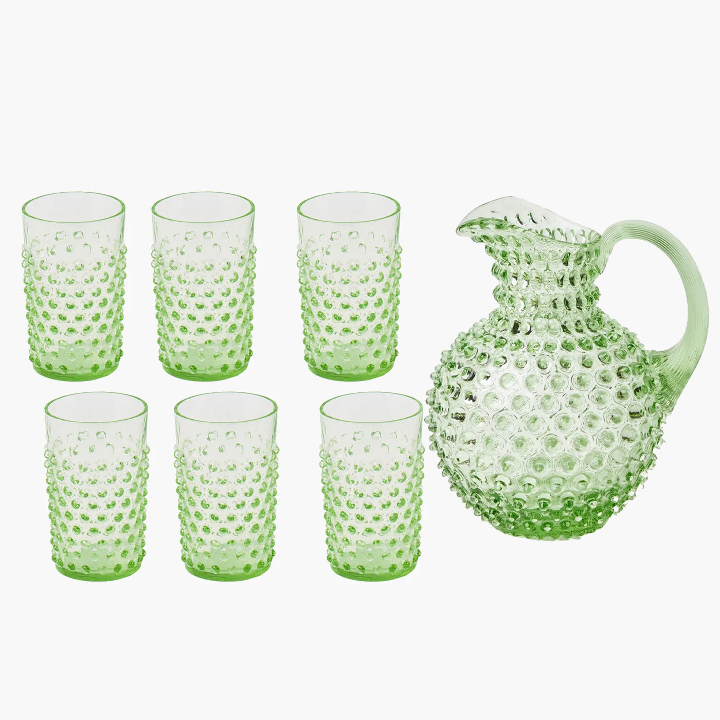 Emerald Hobnail Glasses & Jug Set