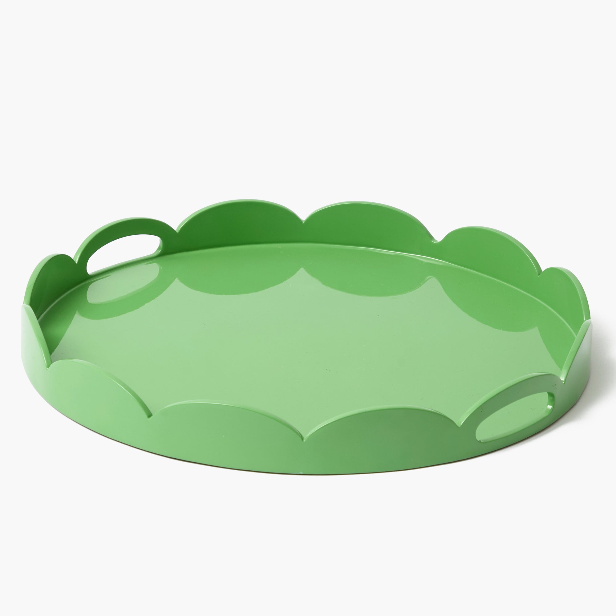 Green Scalloped Lacquer Round Tray