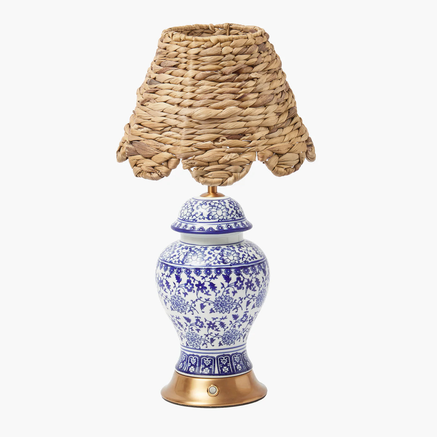 Chinoiserie Rechargeable Lamp with Natural Seagrass Lampshade (24cm)