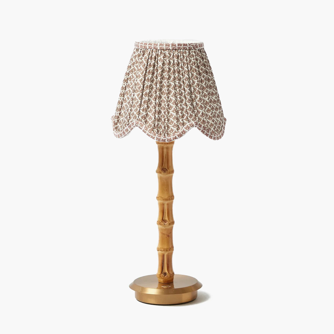 Rechargeable Bamboo Lamp & Chocolate Lotus Deep Scalloped Shade (18cm)
