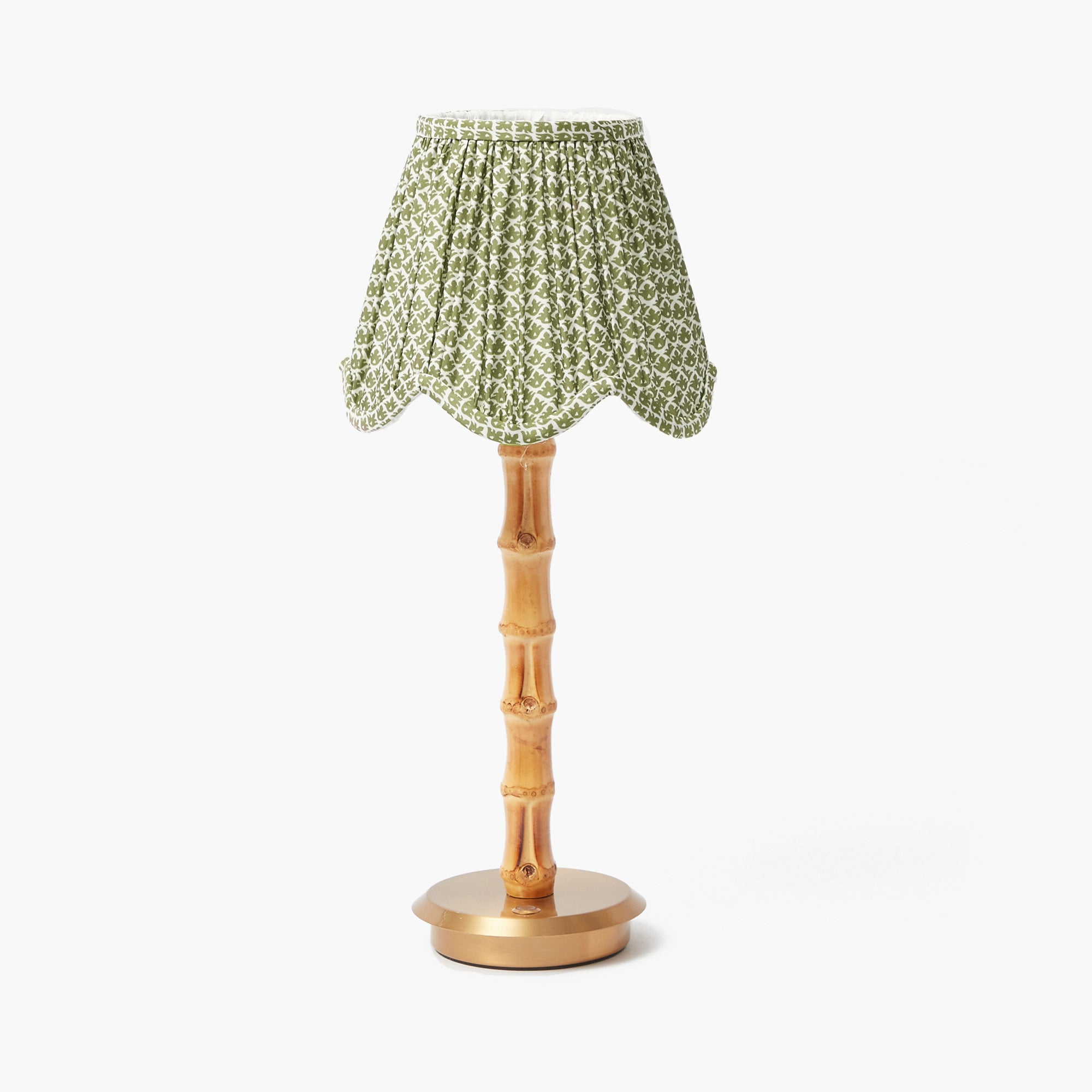 Bamboo Rechargeable Lamp with Olive Deep Scalloped Lotus Shade (18cm)