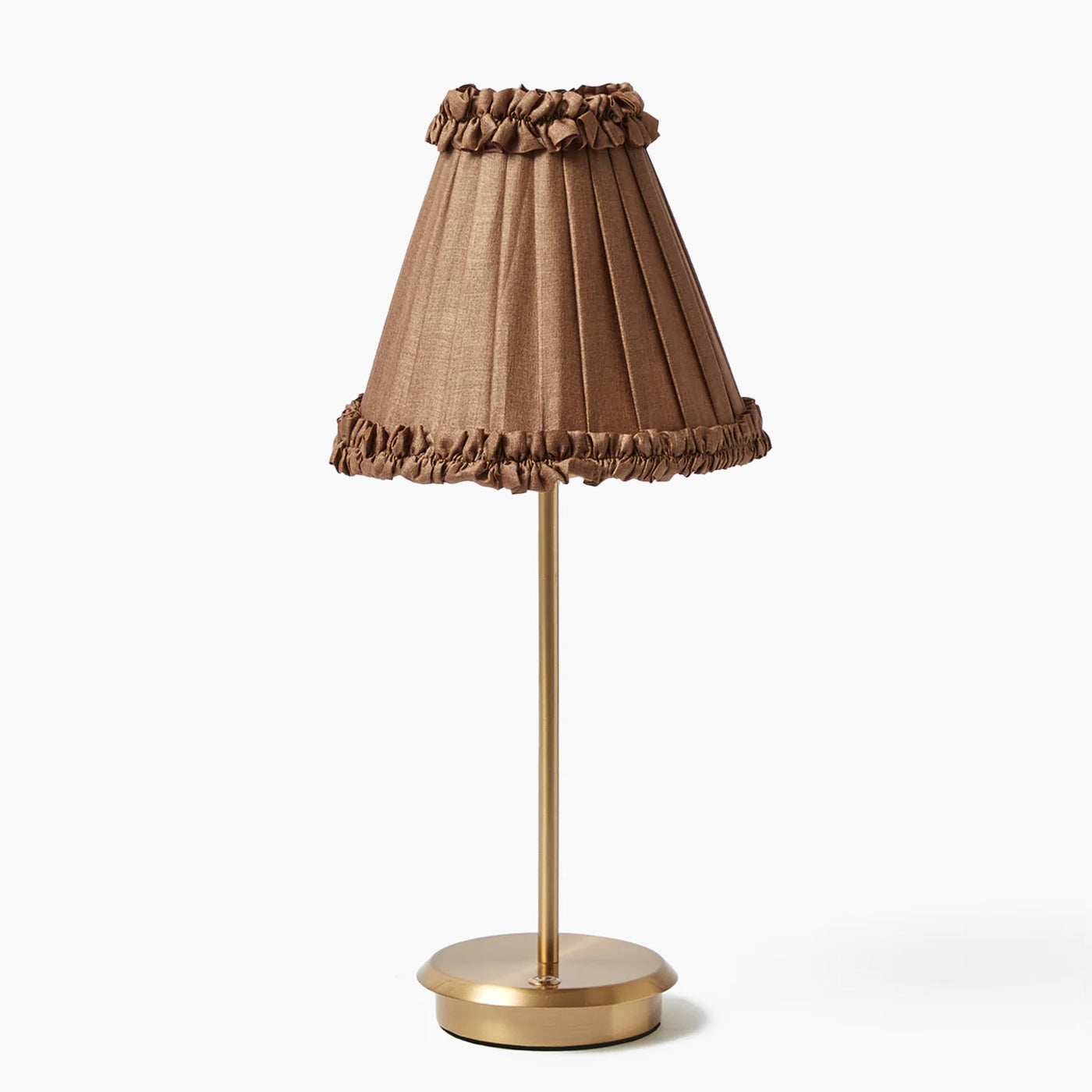 Tall Rechargeable Lamp with Brown Frilled Silk Shade (18cm)