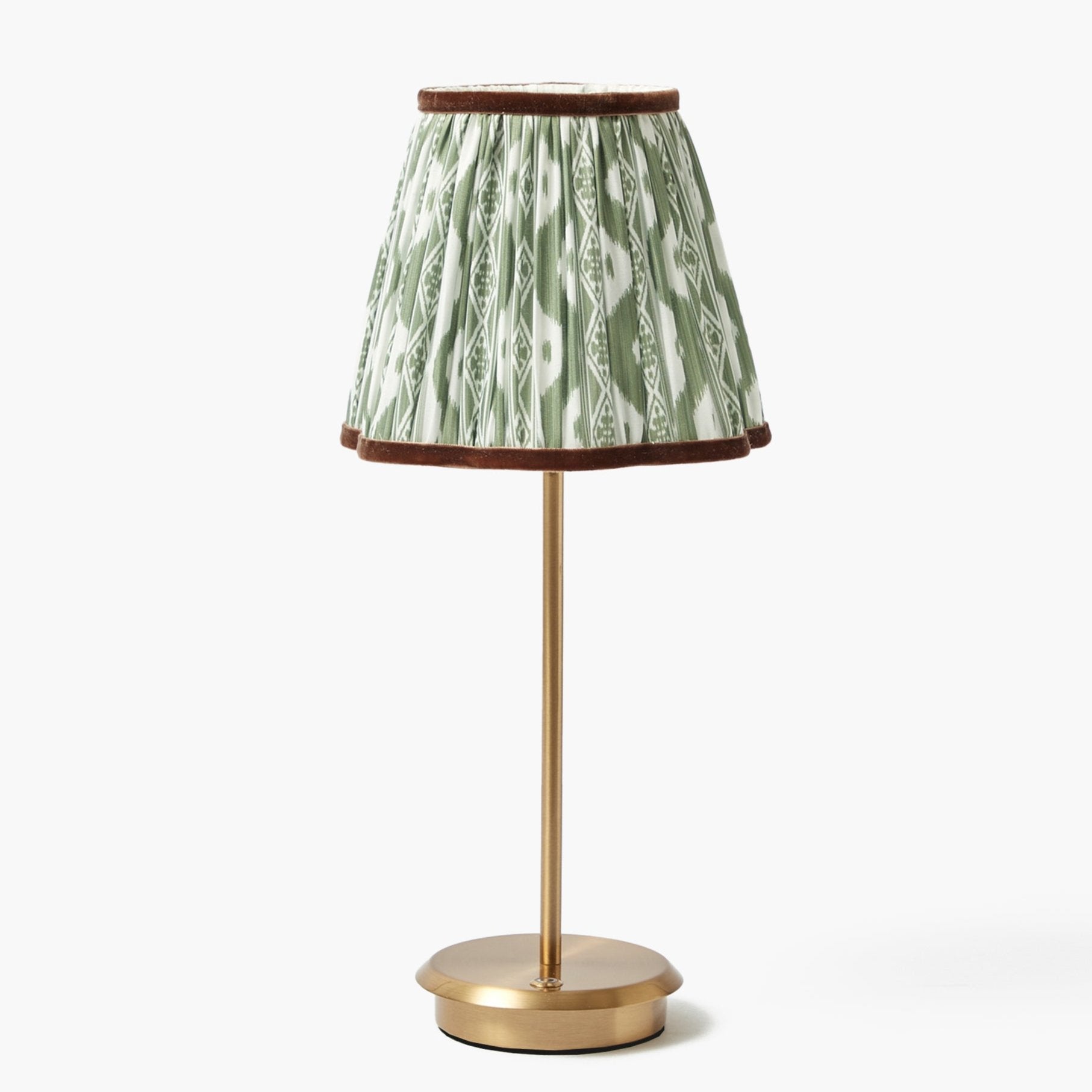 Tall Rechargeable Lamp with Olive & Chocolate Ikat Shade (18cm)