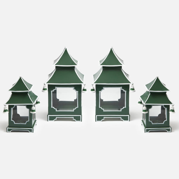 A set of two Forest Green Pagoda Lanterns to illuminate your space.