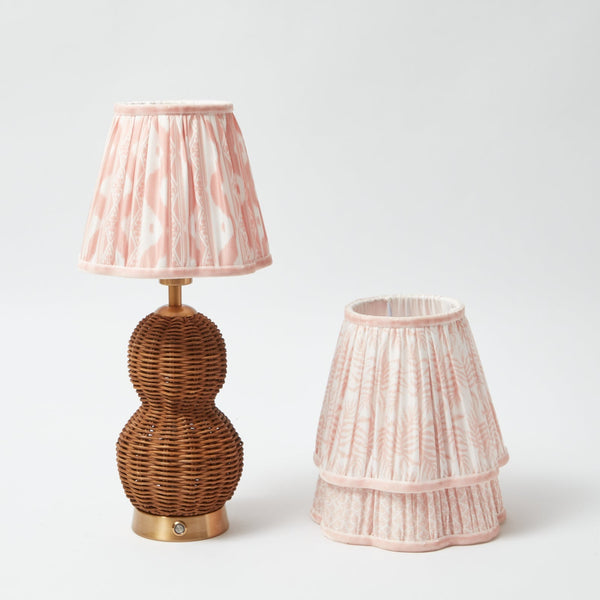 Rattan Bardot Rechargeable Lamp with Pink Lampshade (18cm)