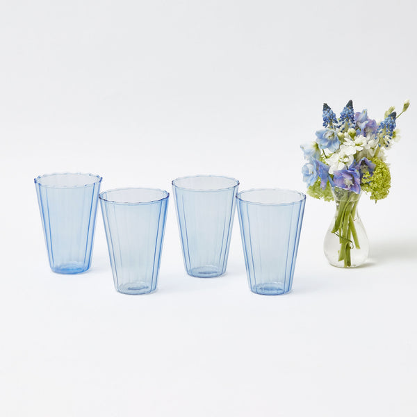 Blue Fluted Water Glasses (Set of 4)