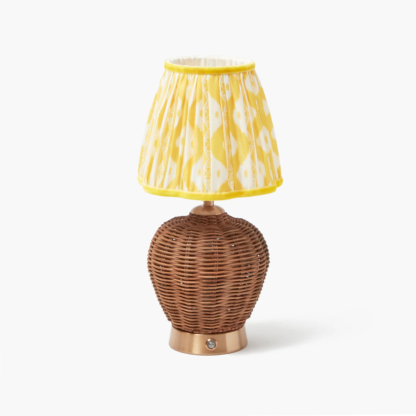 Rattan Ursula Rechargeable Lamp with Yellow Ikat Shade (18cm)