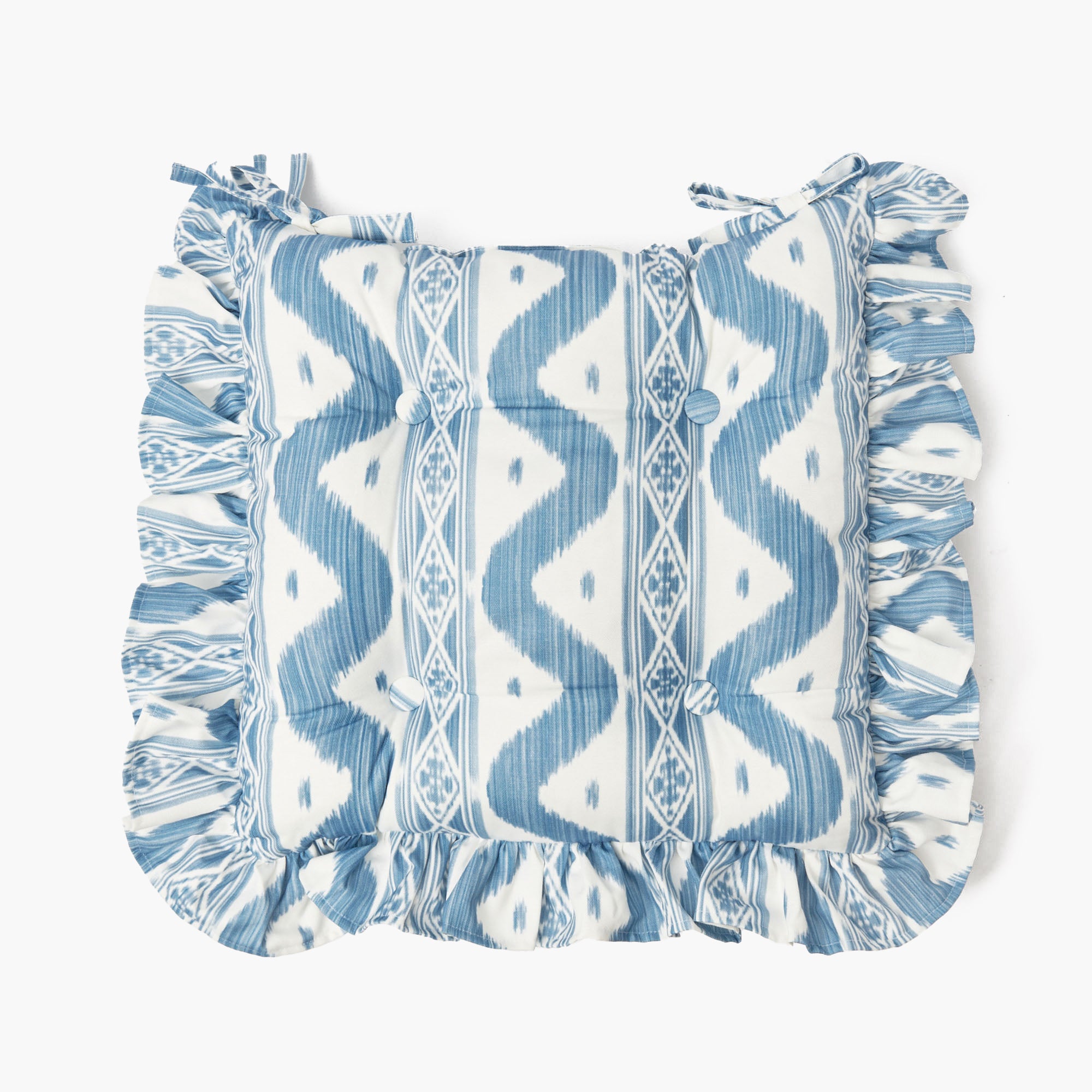 Frilled Blue Ikat Seat Pad Cushion