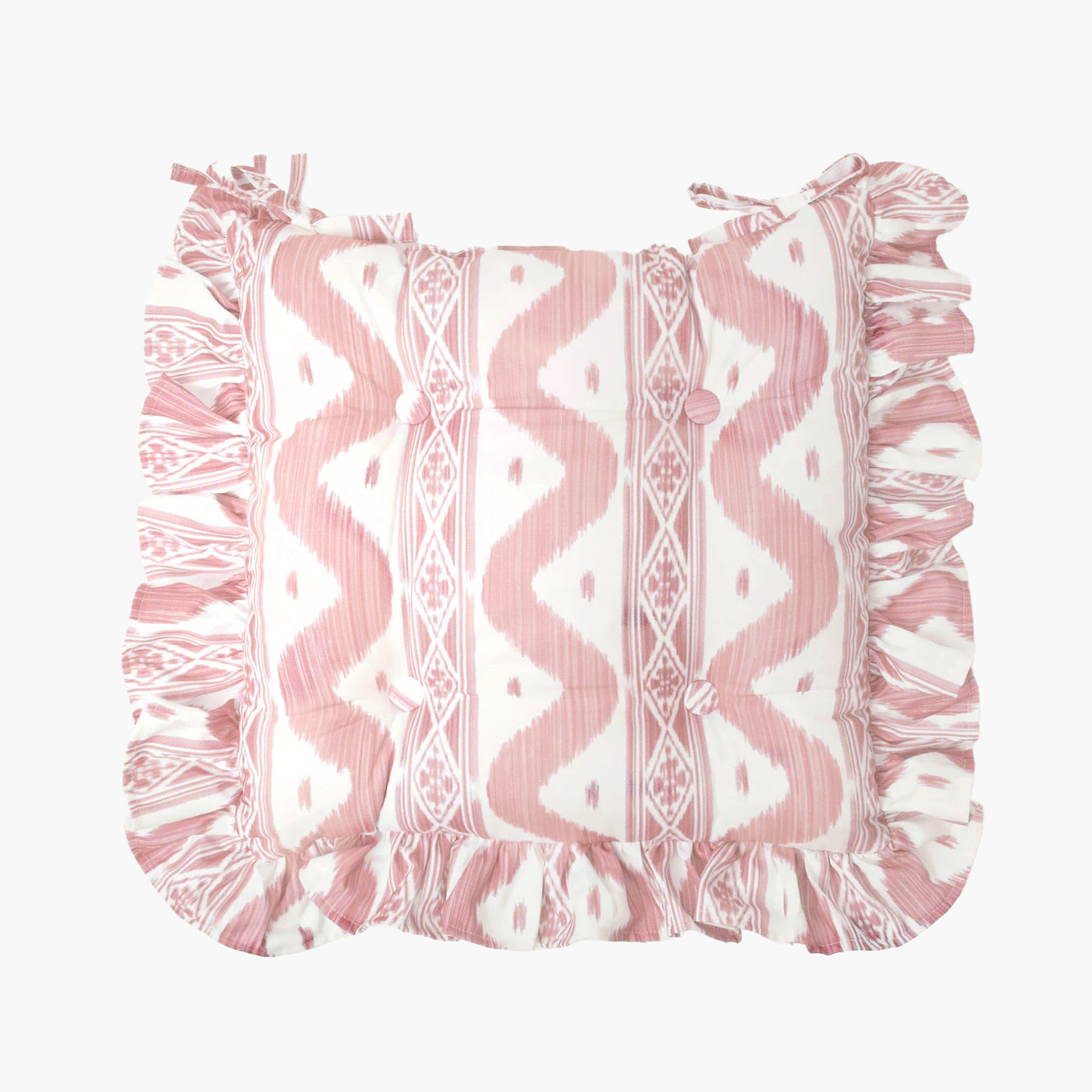 Frilled Pink Ikat Seat Pad Cushions (Set of 4)