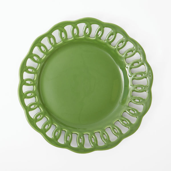 Elevate your dining experience with the Green Lace Dinner Plate, a piece that infuses your table setting with timeless elegance and a captivating green lace pattern.