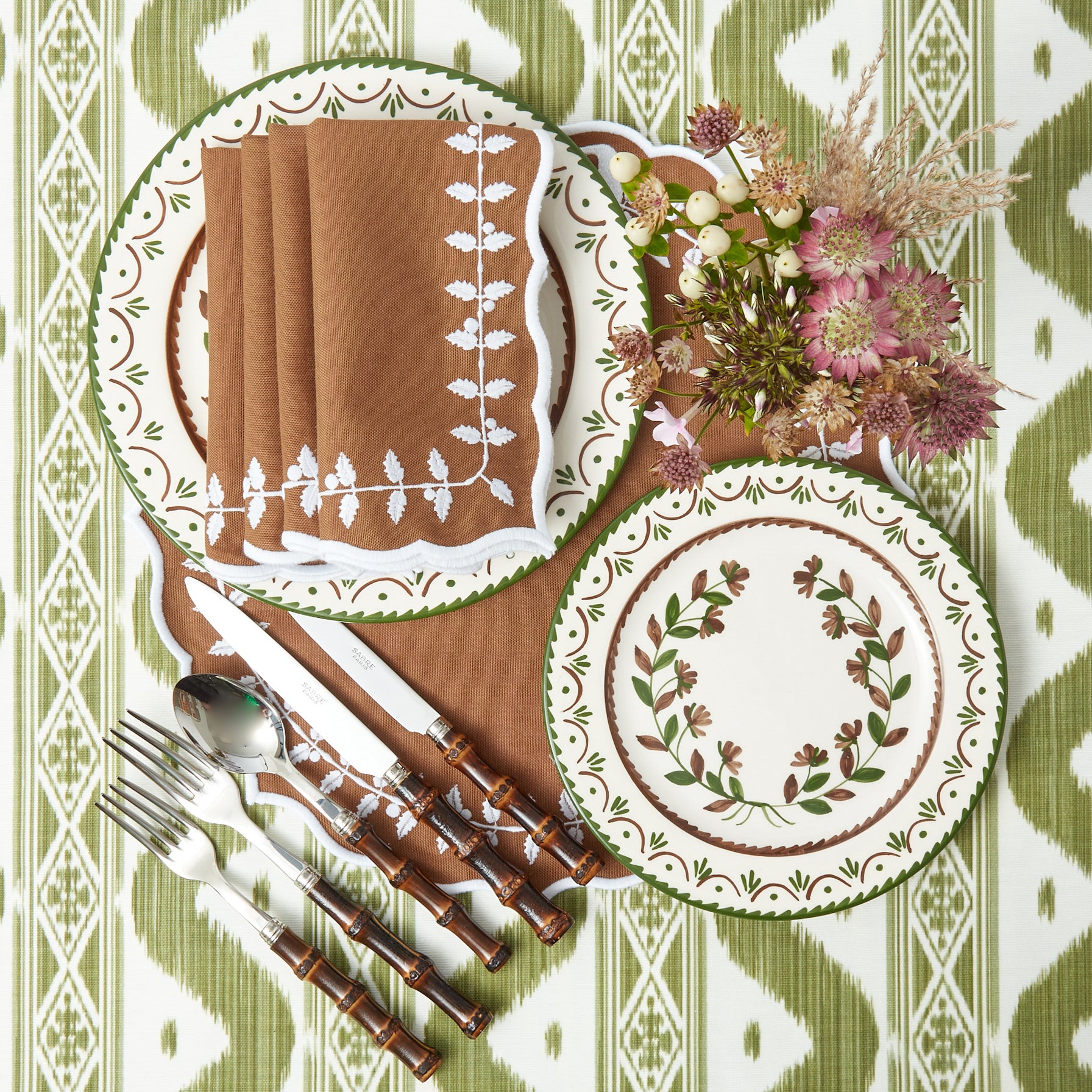 Olive Green Ikat Tablecloth