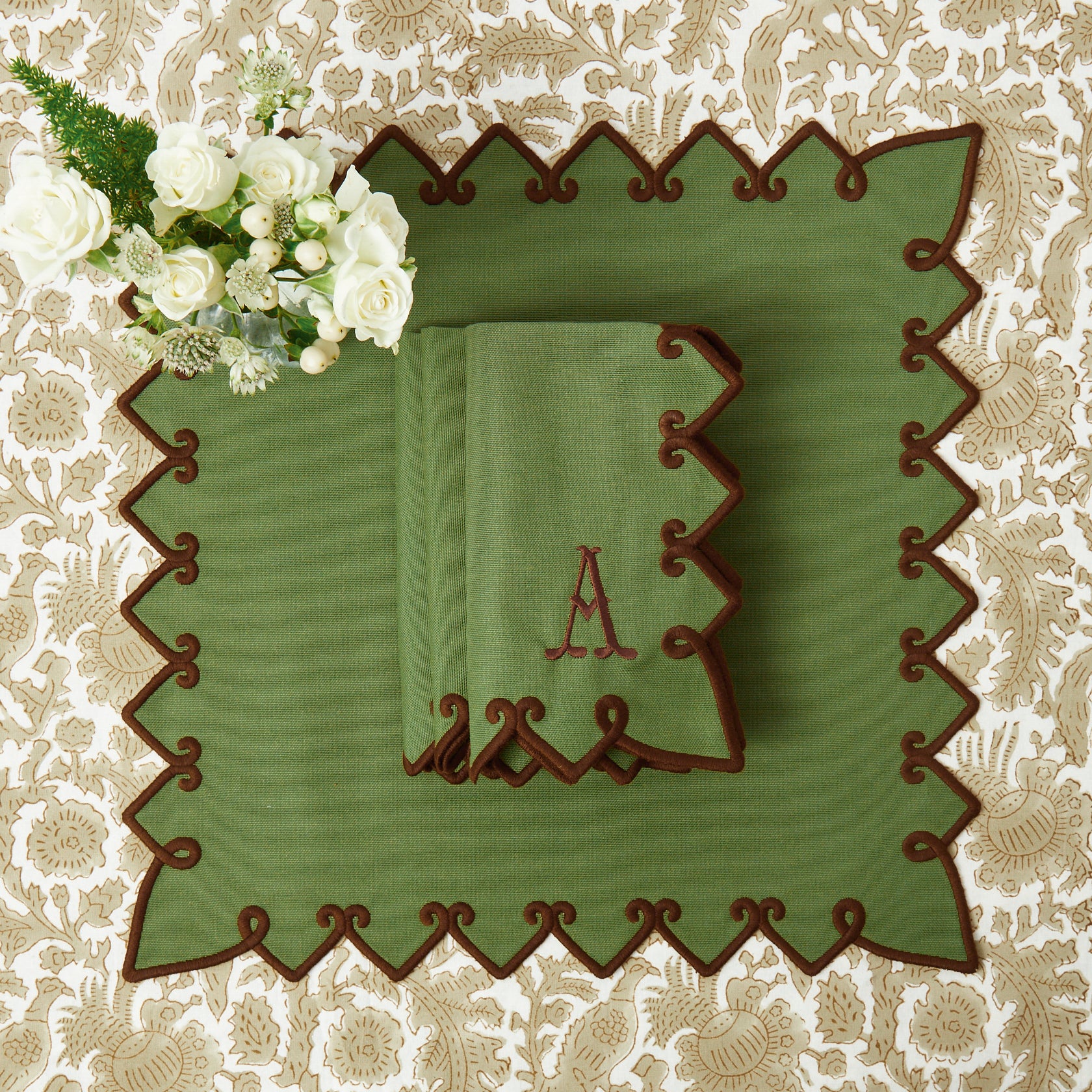 Angelina Forest Green & Brown Napkins (Set of 4)