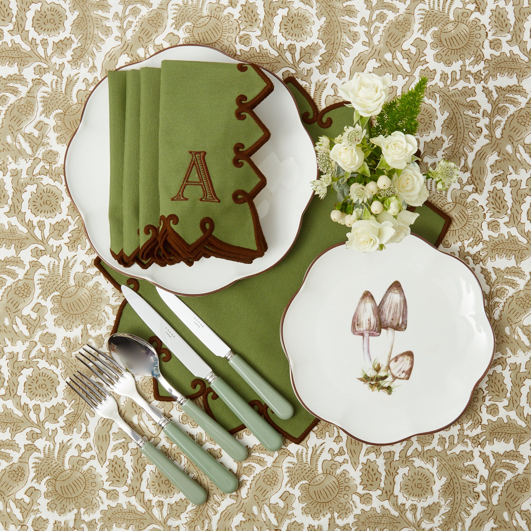 Angelina Forest Green & Brown Napkins (Set of 4)