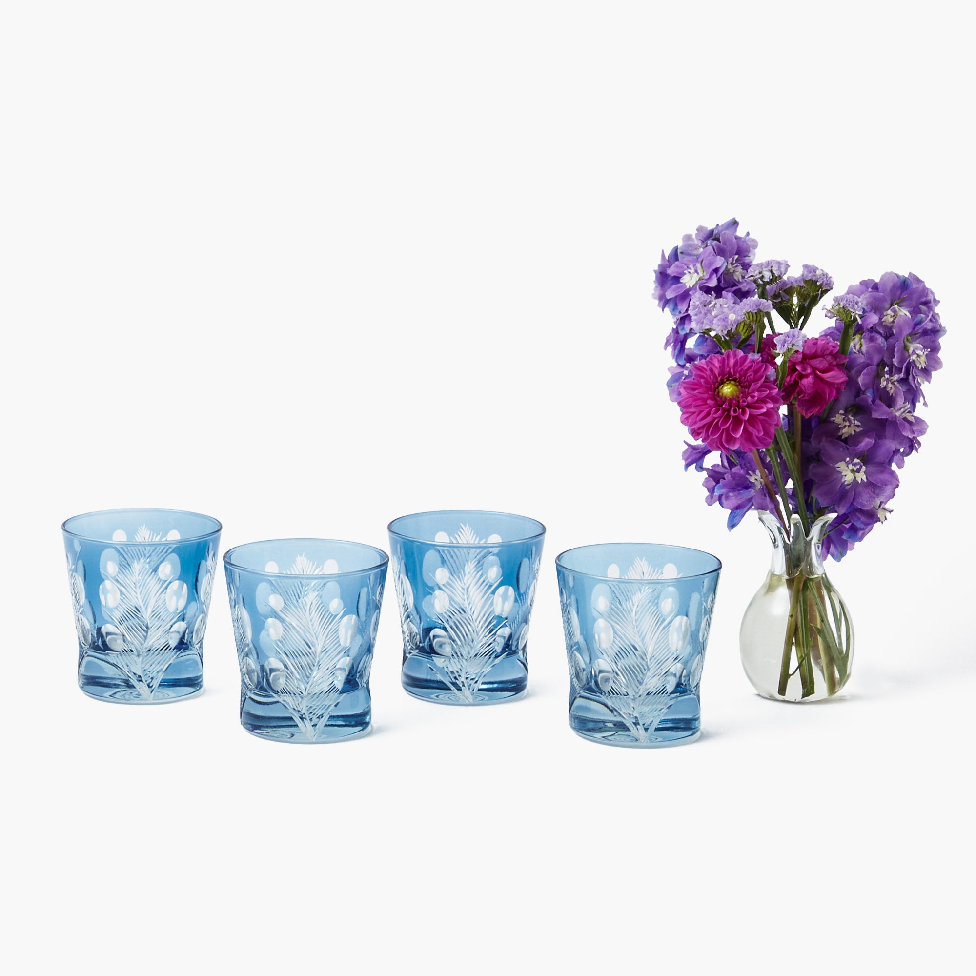 Blue Fern Engraved Glassware (Set of 8)