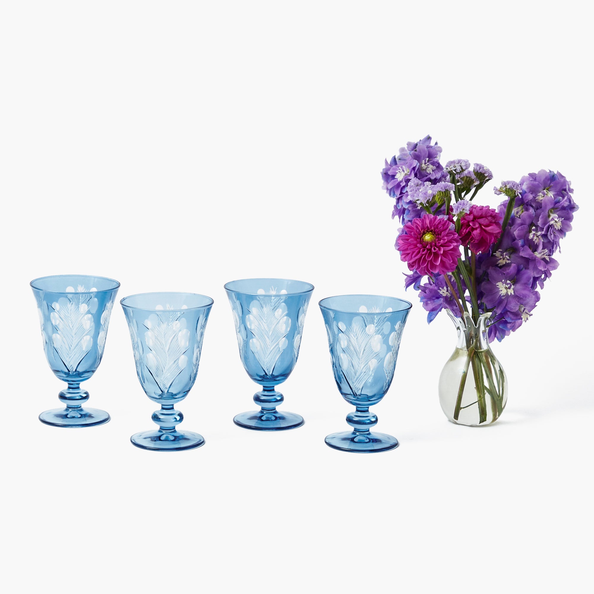 Blue Fern Engraved Wine Glasses (Set of 4)