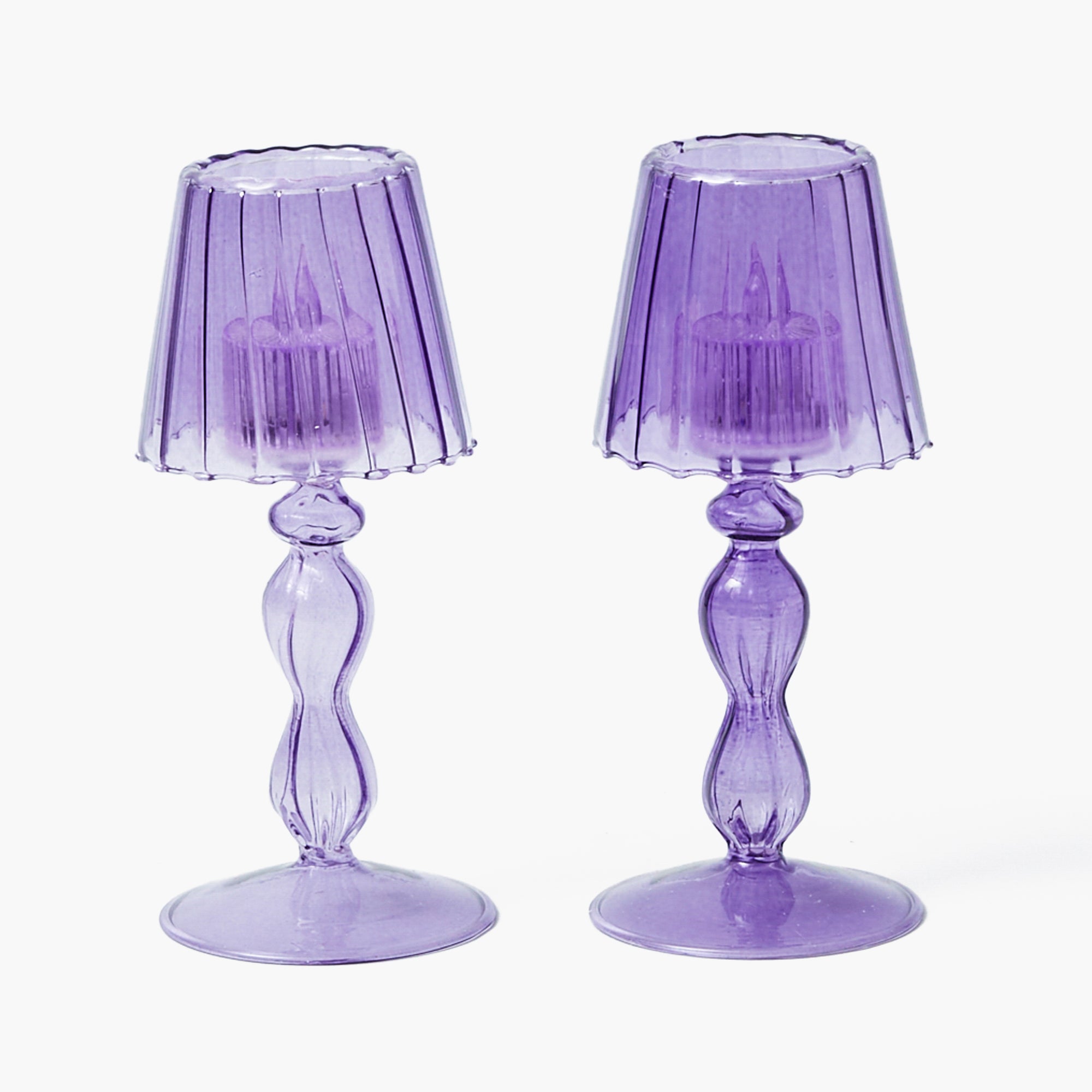 Purple Glass Lantern Tea Light Holder (Pair) - 18cm